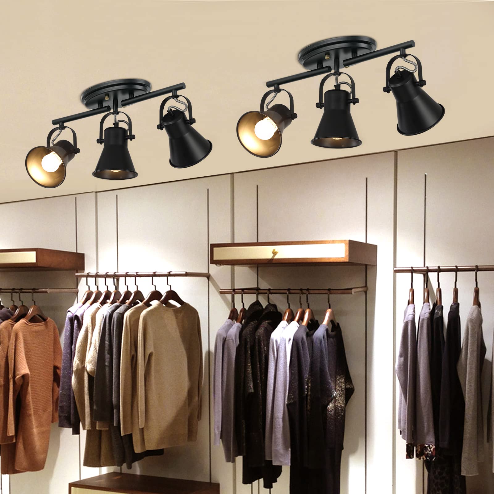 KEESFU 3-Light Track Lighting Kit, Black Metal Semi Flush Mount with Rotatable Heads for Living Room, Bathroom, Kitchen