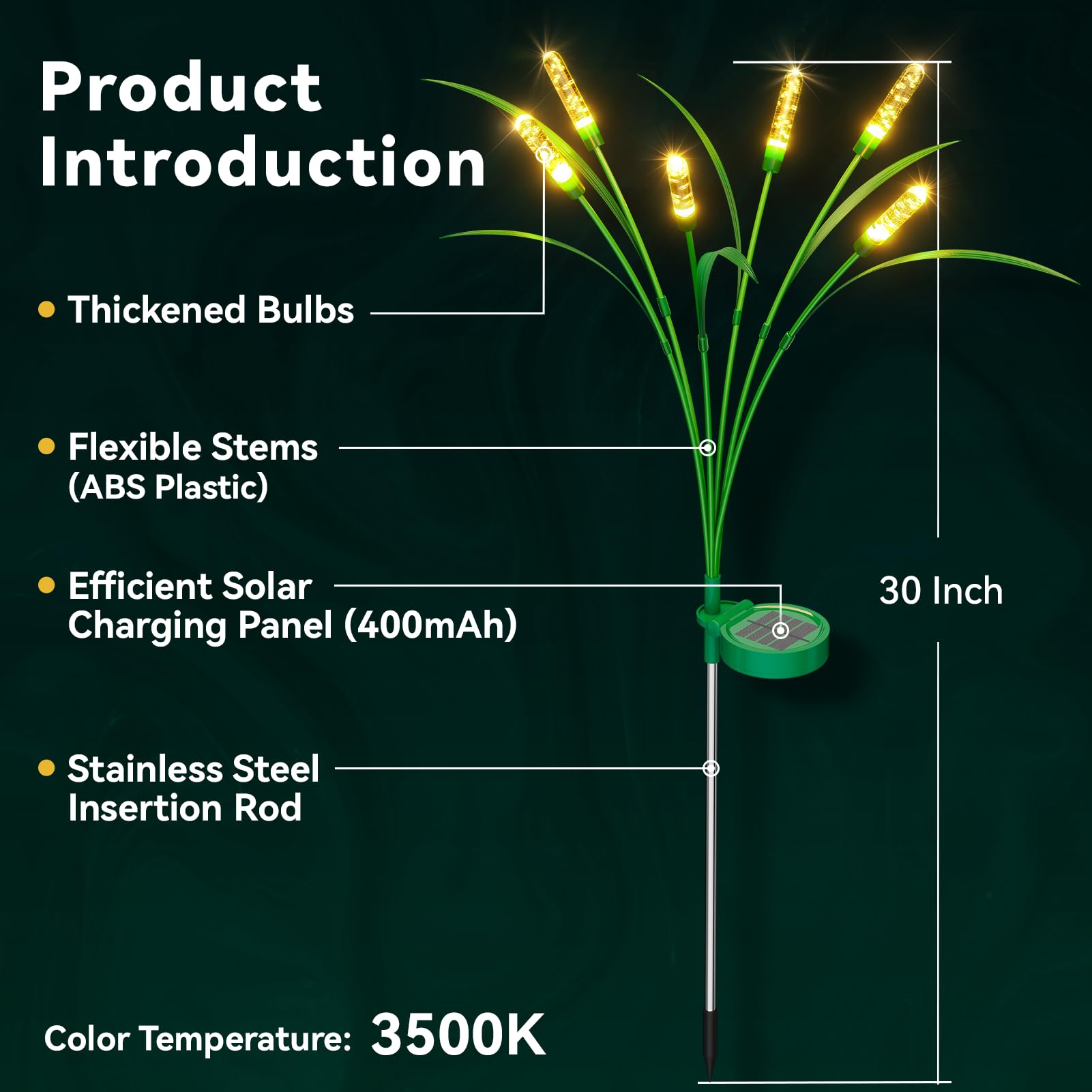TopVelo Solar Garden Light 30 Inch, 4 Packs Warm White, IP65 Waterproof, Intelligent Light Control, Polyester, Gold