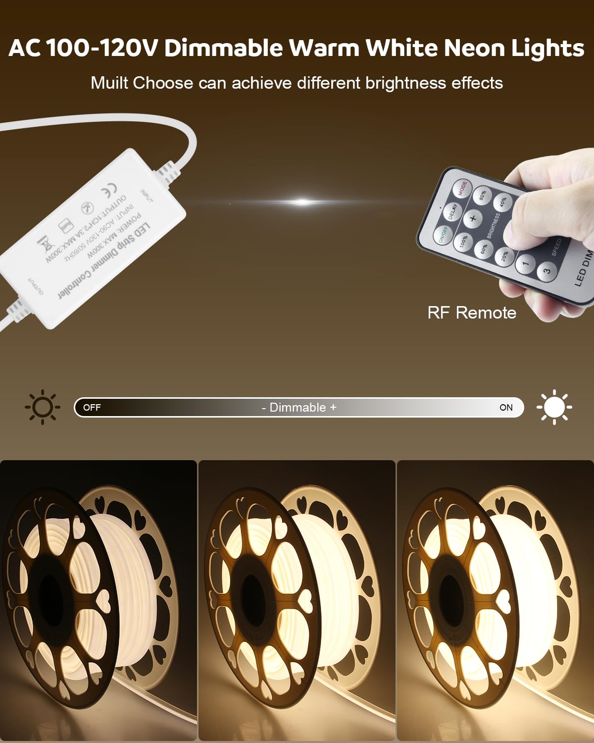 Aclorol LED Strip Lights 65.6FT Warm White 3000K Waterproof IP67 Dimmable Silicone Rubber with Remote Control for Outdoor Use