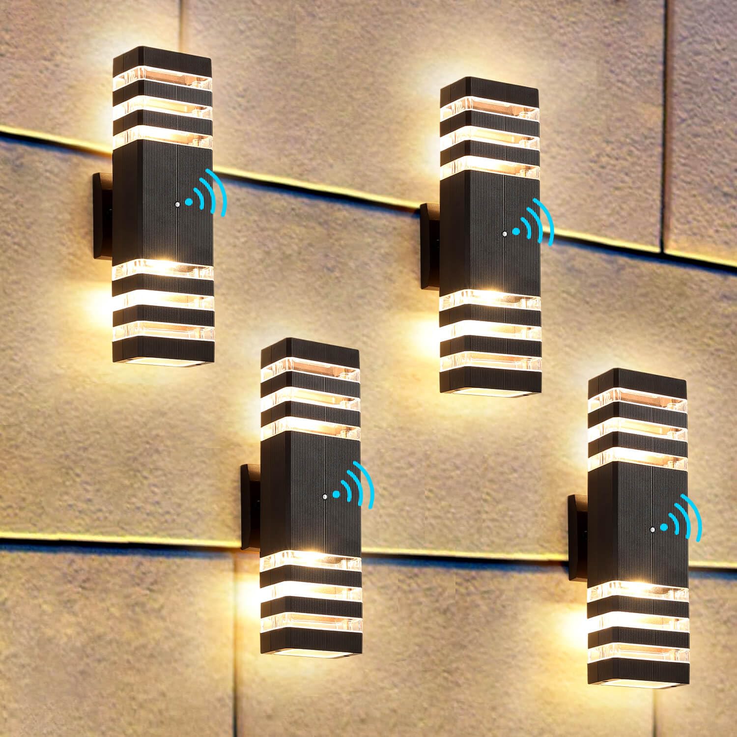 Zsmaiku Dusk To Dawn Outdoor Wall Lights 4 Pack, 14W Ip65 Waterproof, Warm White, Jet Black