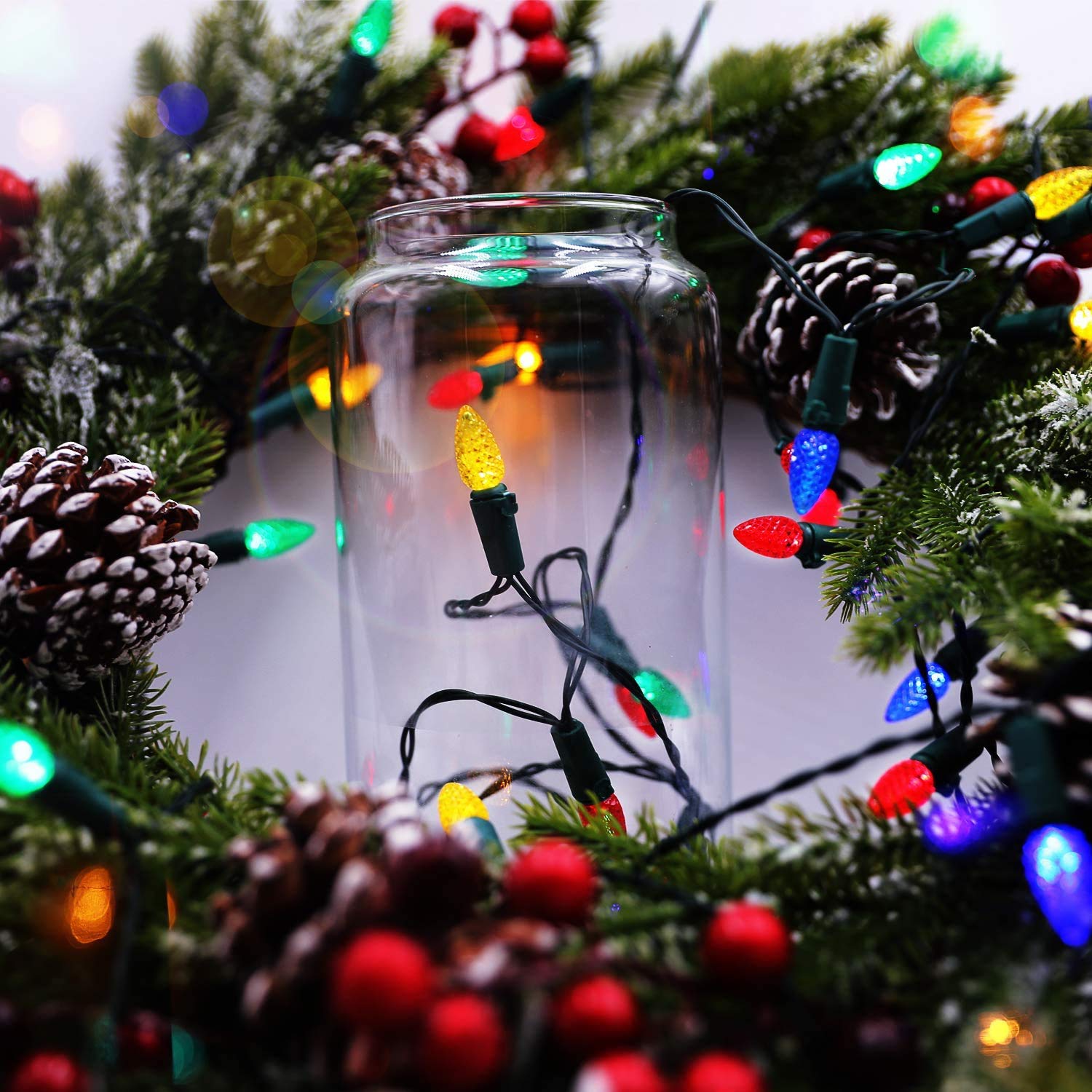 Battery Operated String Lights - 18Ft 50 Led C3 String Lights Christmas Lights Battery Powered String Lights For Indoor Outdoor Christmas Tree Wreath Party Decoration, Waterproof, Multicolor 2Pack
