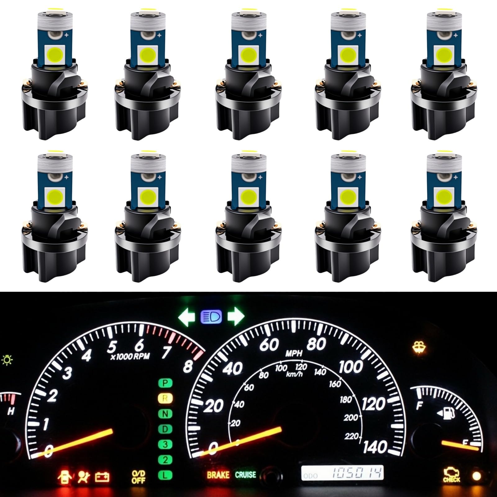 WLJH T5 PC74 Wedge LED Bulbs 10 Pack, White Canbus Dash Lights for Instrument Panel