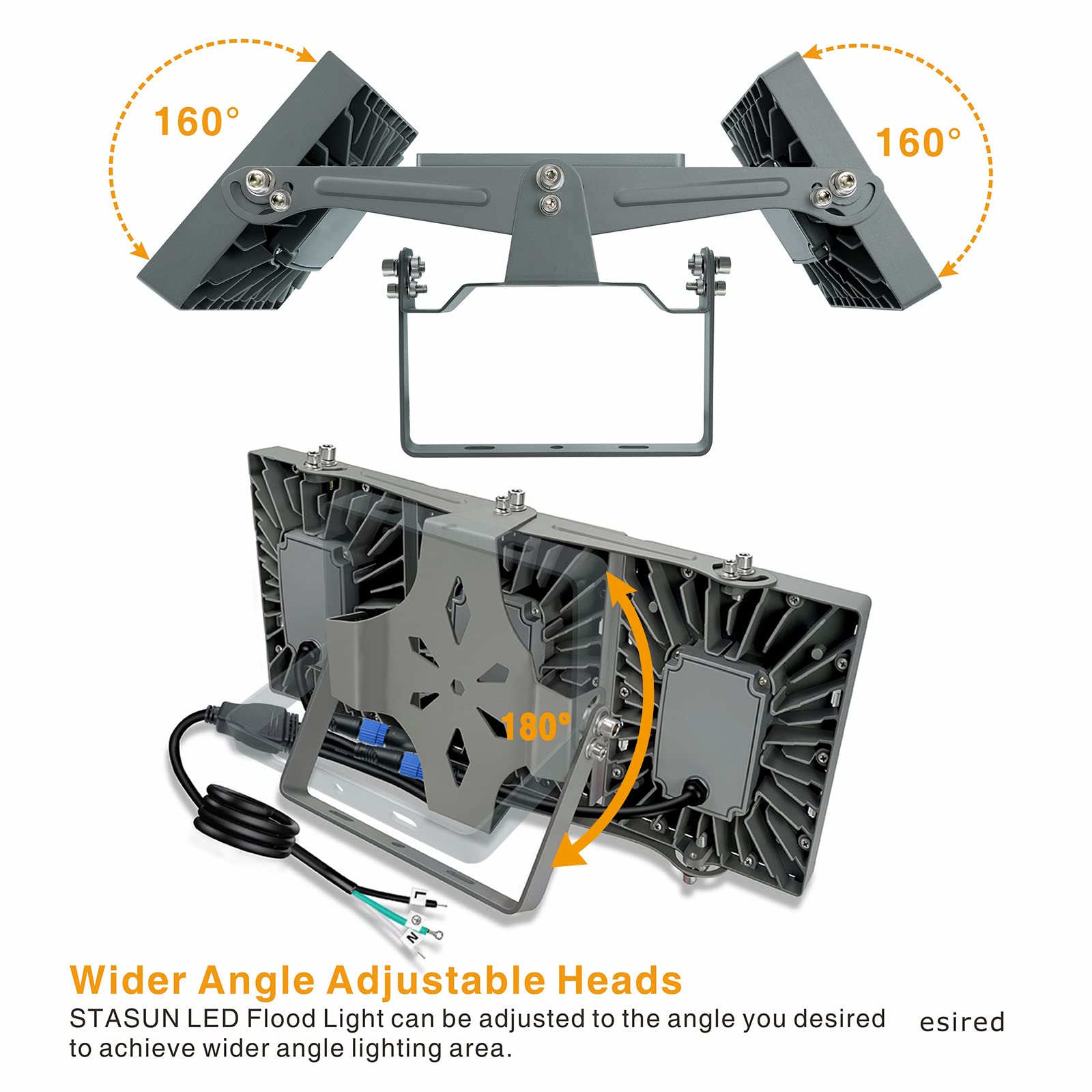 Stasun 150W Led Flood Light, 13500Lm, 330° Angle, Ip66 Waterproof For Outdoor Security