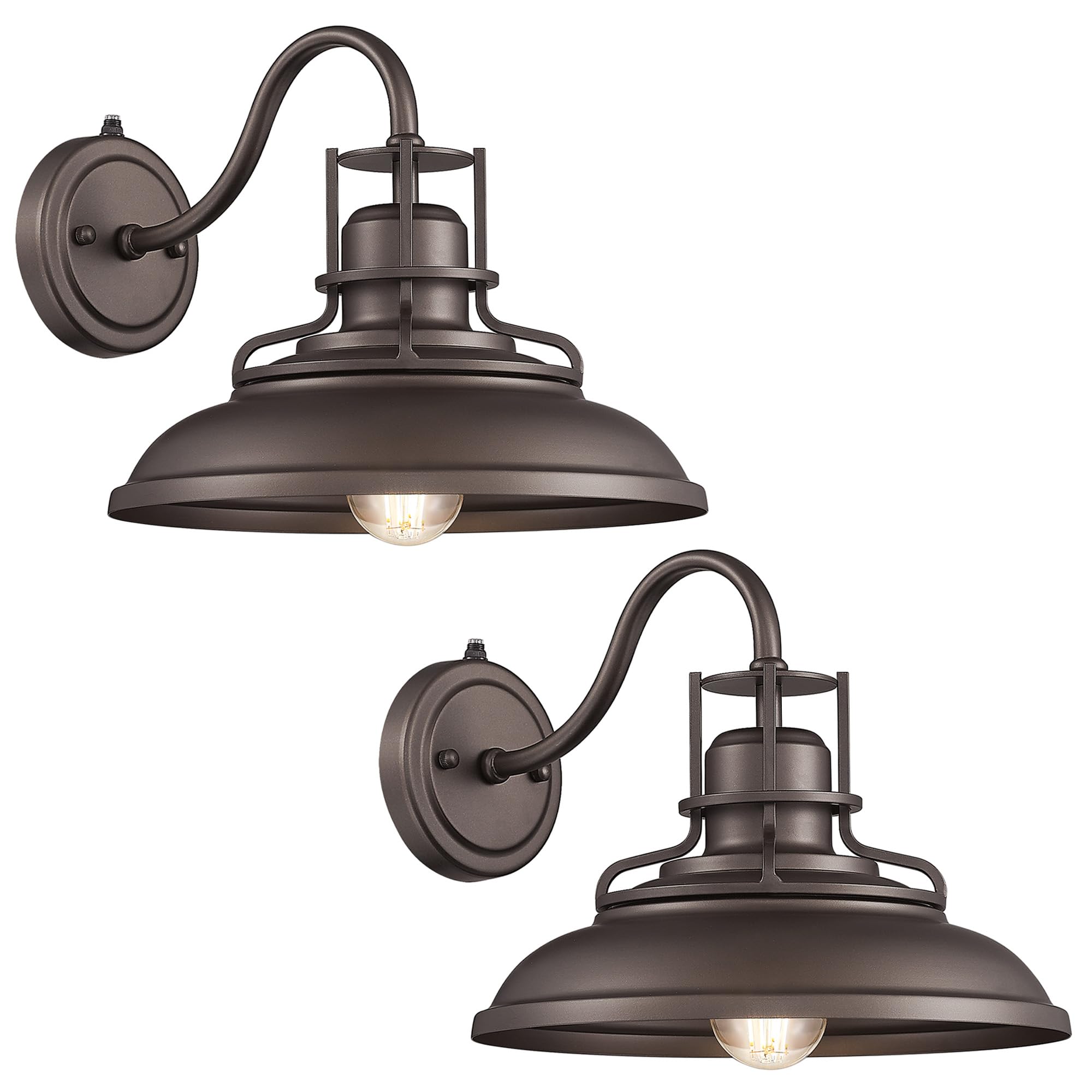 FEMILA 2 Pack Dusk to Dawn Barn Lights, 12 Oil-Rubbed Bronze Outdoor Light Fixtures, Exterior Wall Lighting for Porch, Garage, o