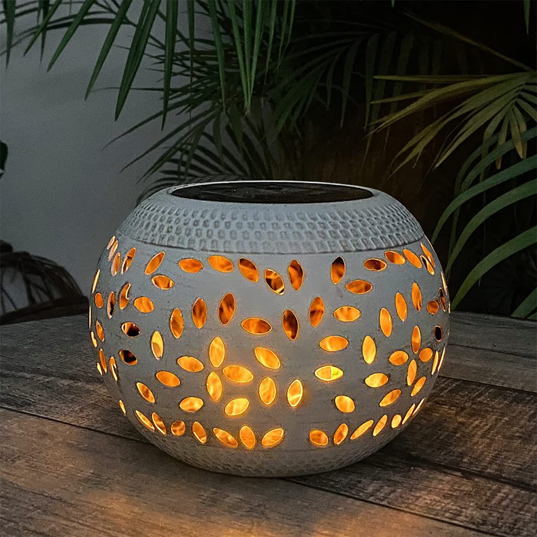Solar Table Lights Outdoor Waterproof - Dancing Flickering Flame Lamp White Metal Tabletop Light Solar Powered Decorative Lighti
