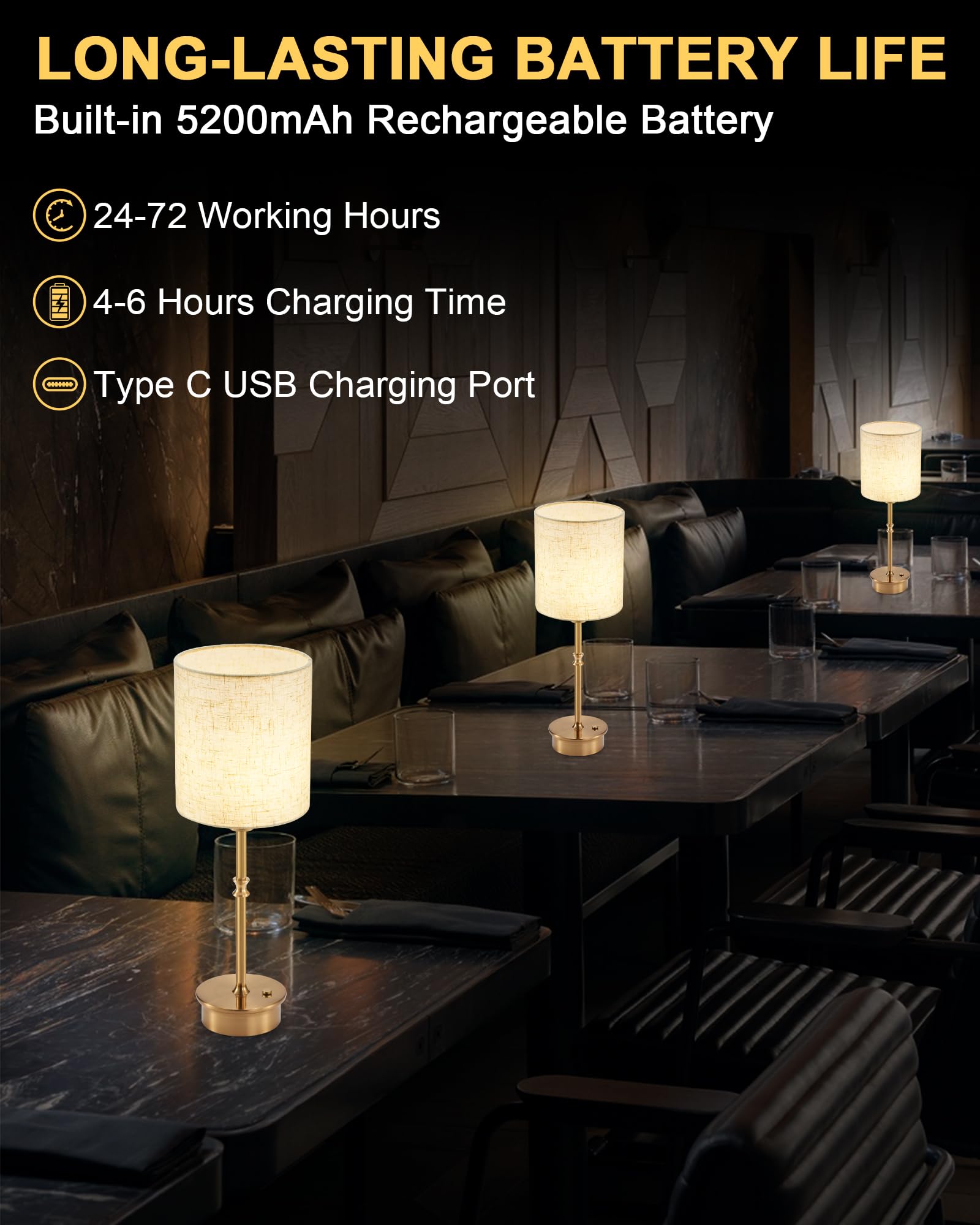 UMEXUS 16in Rechargeable Cordless Table Lamp Set of 2, Dimmable, Touch Control, Antique Brass-Linen Shade, Model 20633