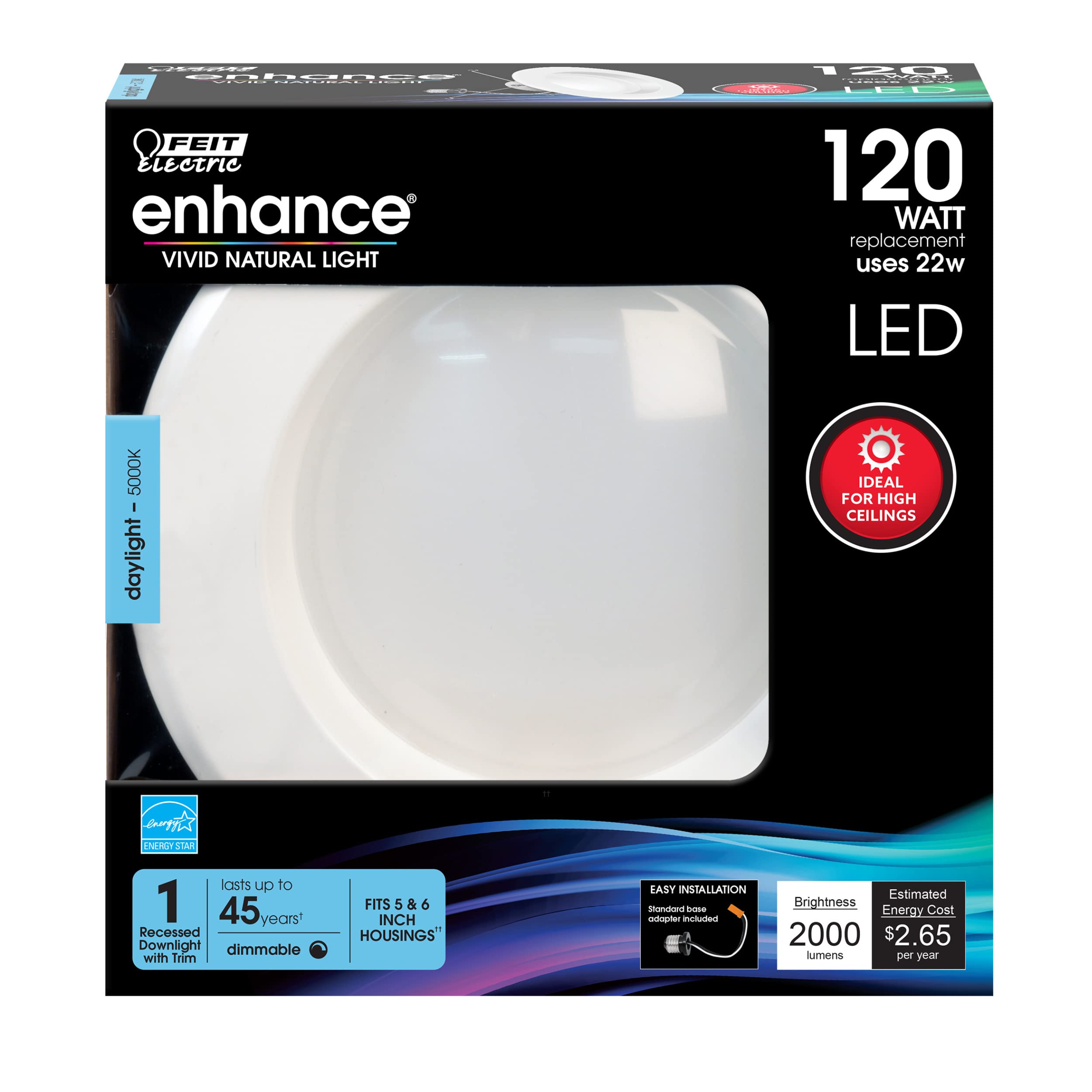 Feit Electric 5 Inch Or 6 Inch Led Recessed Lighting Retrofit Downlights, 120 Watt Equivalent High Output, 2000 Lumen 5000K Daylight, Dimmable, 6 Pack Ledr56Xho/950Ca/6