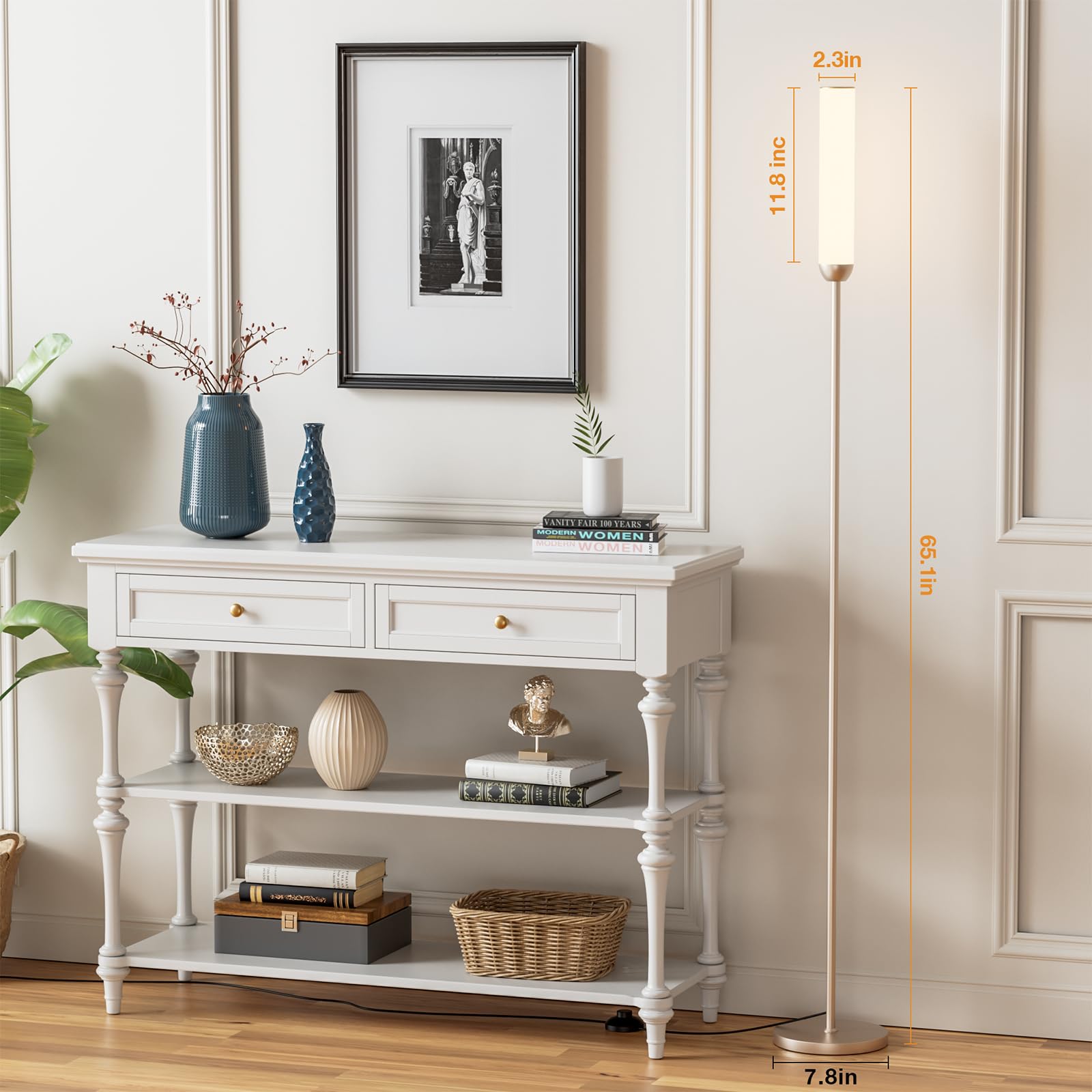 Ambimall LED Floor Lamp with Remote Control, 65in Metal, 3000K-6500K, 5%-100% Brightness, Champagne Gold, Model RPT-ZGLED