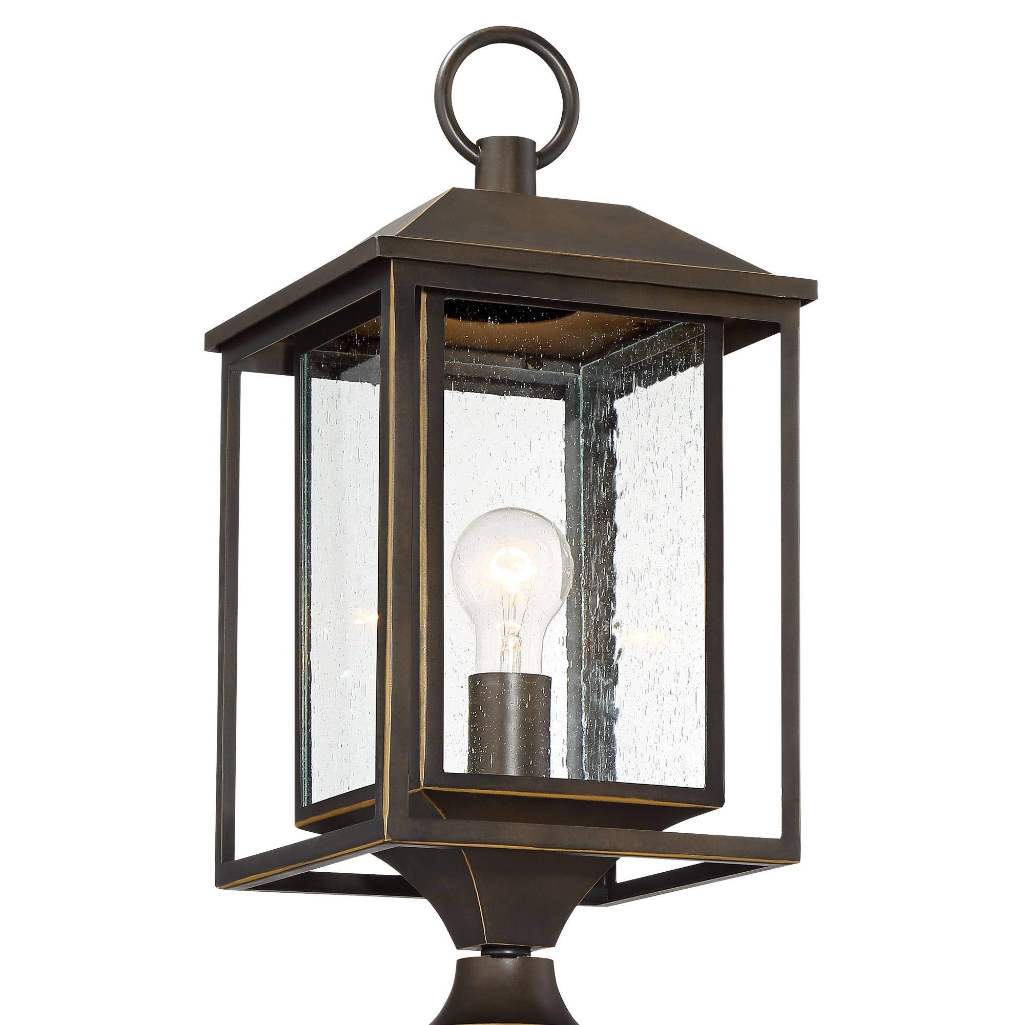 John Timberland Outdoor Post Light Fixture, Brown Bronze Metal, Textured Clear Glass, 21.5in for Porch, Patio, Yard, Walkway