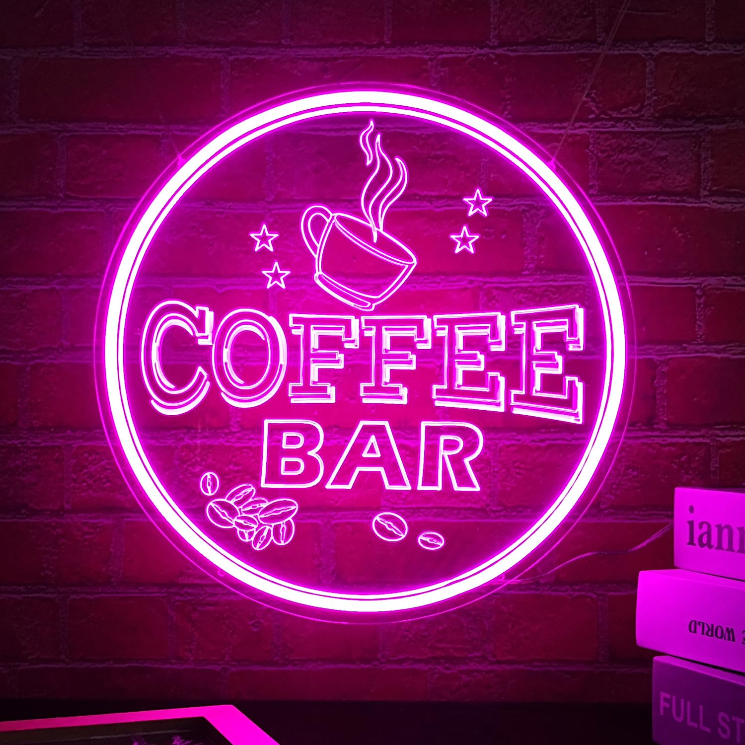 NOXTROND Neon Coffee Bar Sign, Dimmable USB Powered, 12in Round, Pink, Model CB09, Perfect for Cafe and Kitchen Decor
