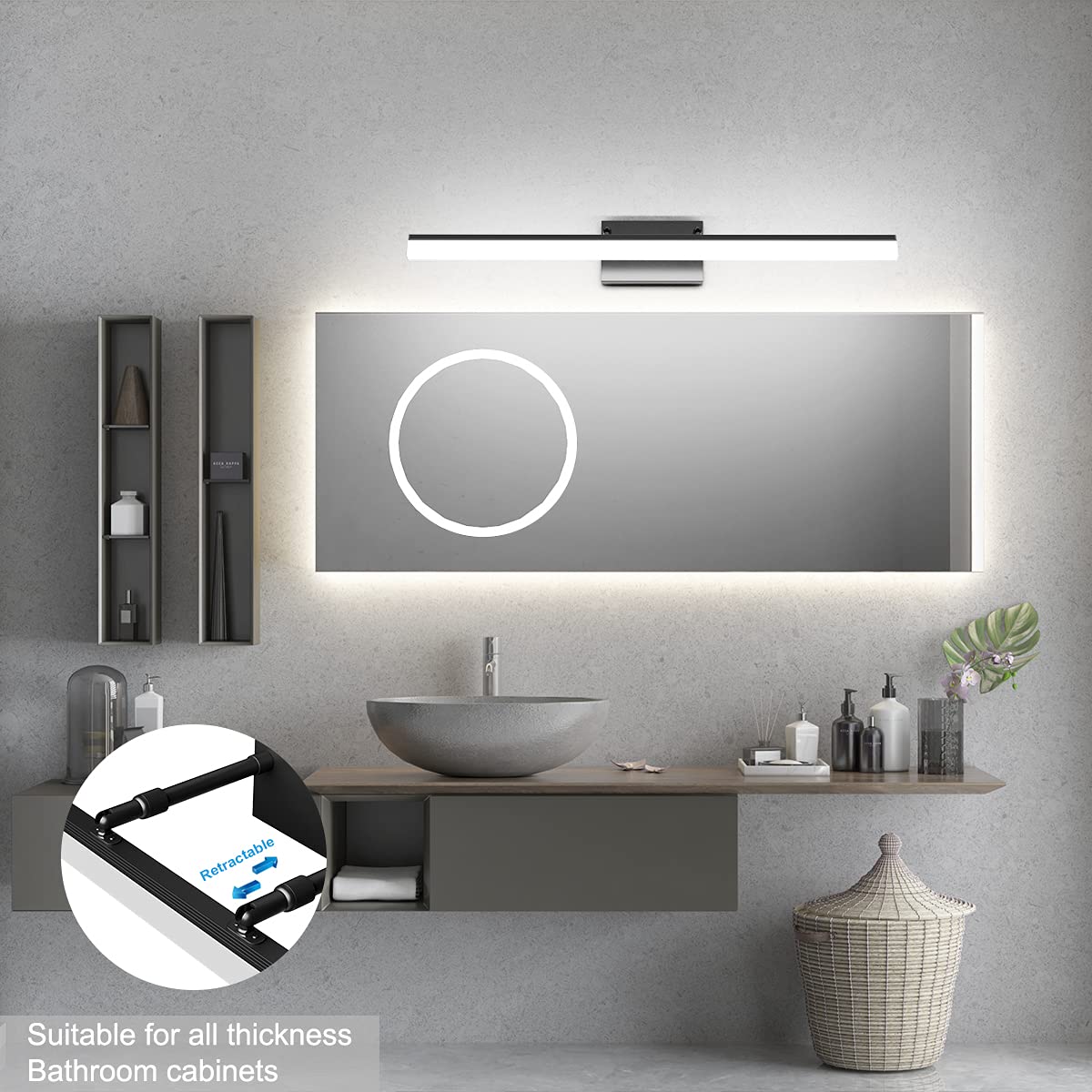 Aipsun 31.5 Inch Modern Black Vanity Light Adjustable Bathroom Light Fixtures Over Mirror Rotatable Vanity Lighting 5500K