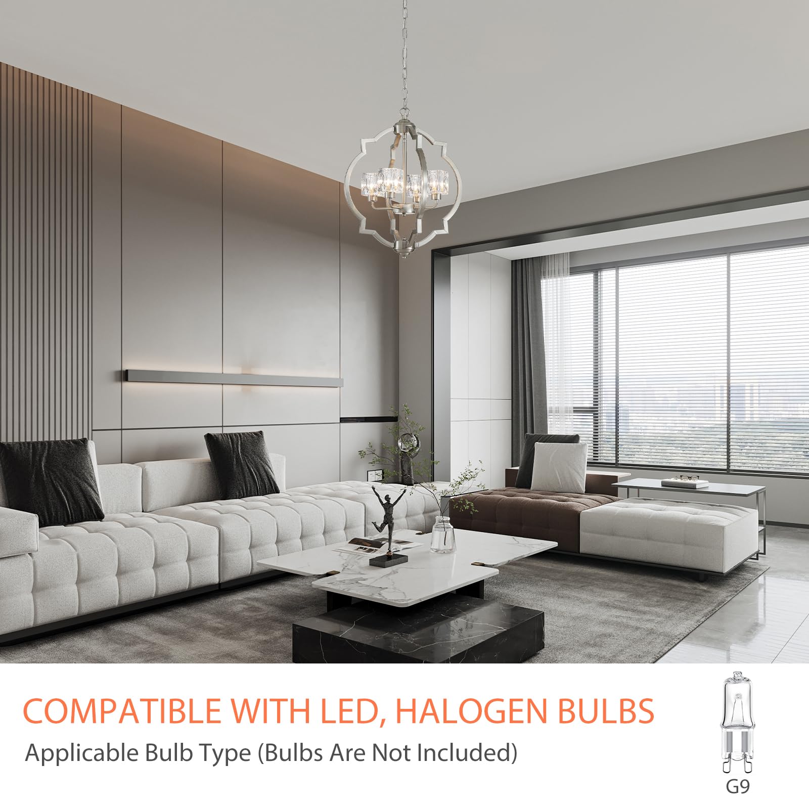 Majhoiw Brushed Nickel Chandelier - 4-Light Modern Farmhouse Pendant Lighting for Dining Room, Living Room, and Kitchen Island