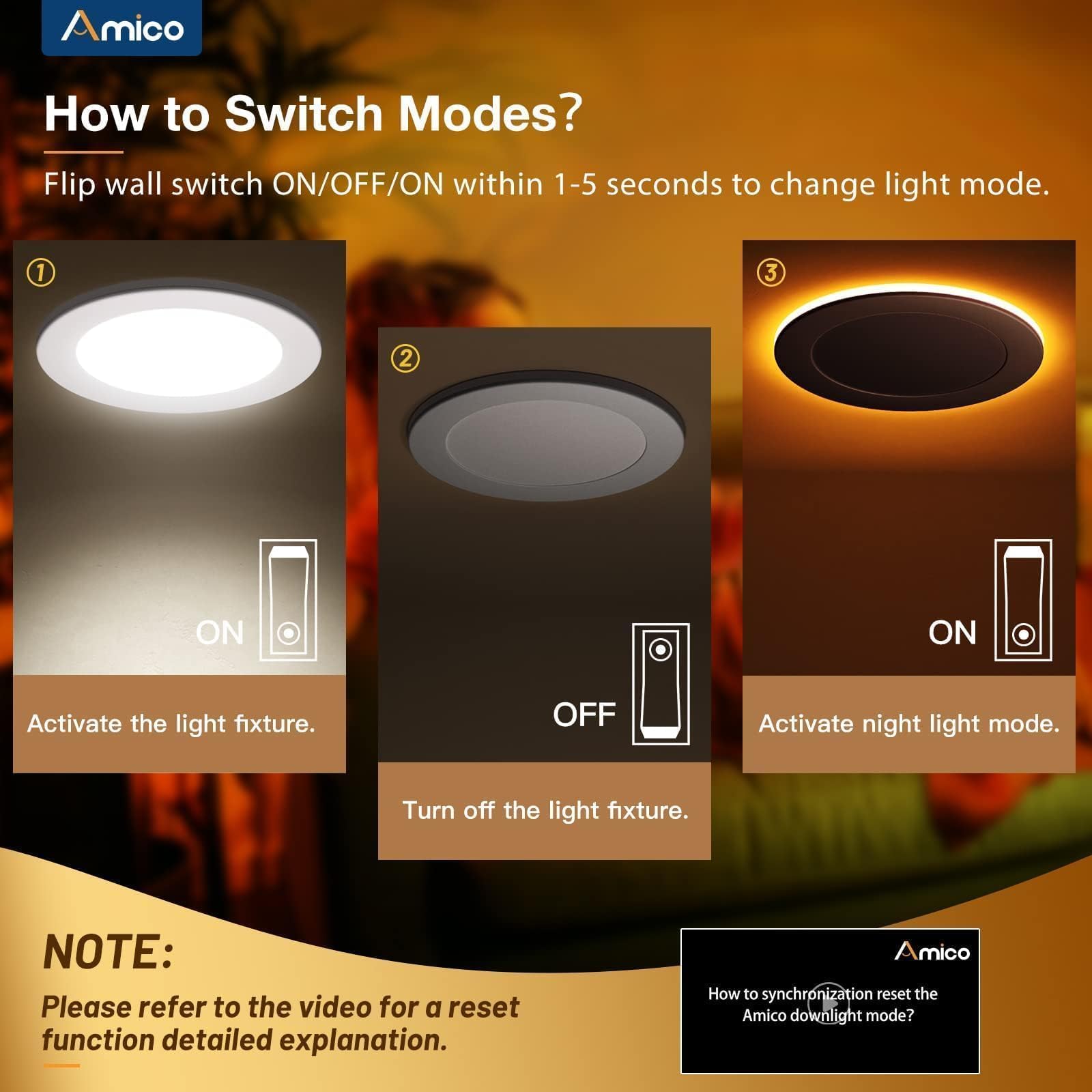 Amico 20 Pack 6 Inch LED Recessed Ceiling Light, 5CCT Dimmable, Ultra-Thin, 1100LM, Model HS-SYDA512WH, Amber