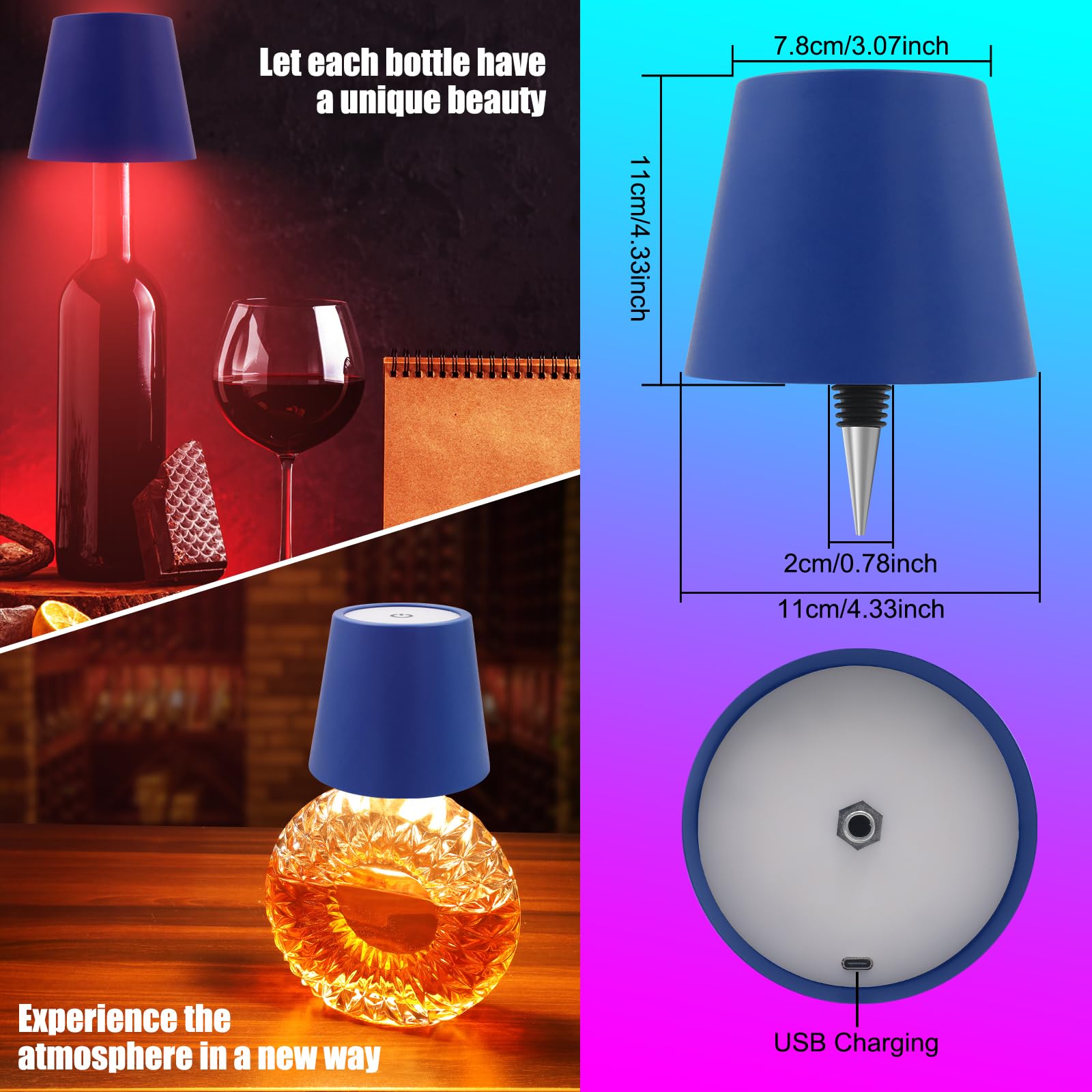 TGXCF Wireless Bottle Lamp, Rechargeable RGB, Waterproof Touch Lamp, 1PCS, Blue RGB - Remote Control