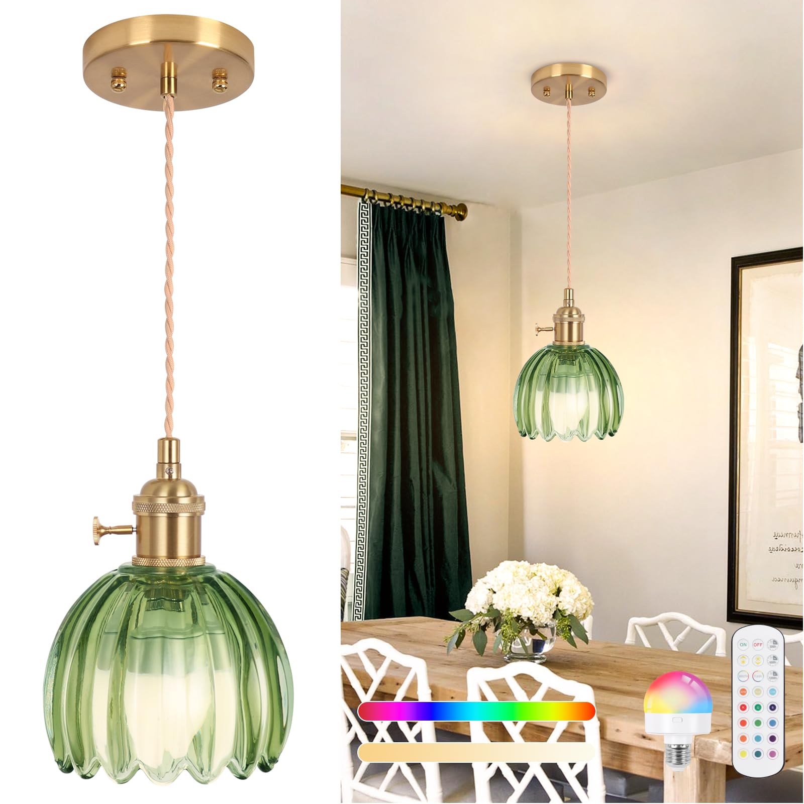 Loiogohot Battery Operated Pendant Light Mini Hanging Lights 5.1Inch 2500Mah Rgb Rechargeable Light Bulb With Remote Control Wireless Adjustable Rechargeable Chandelier For Kitchen Island Hallway