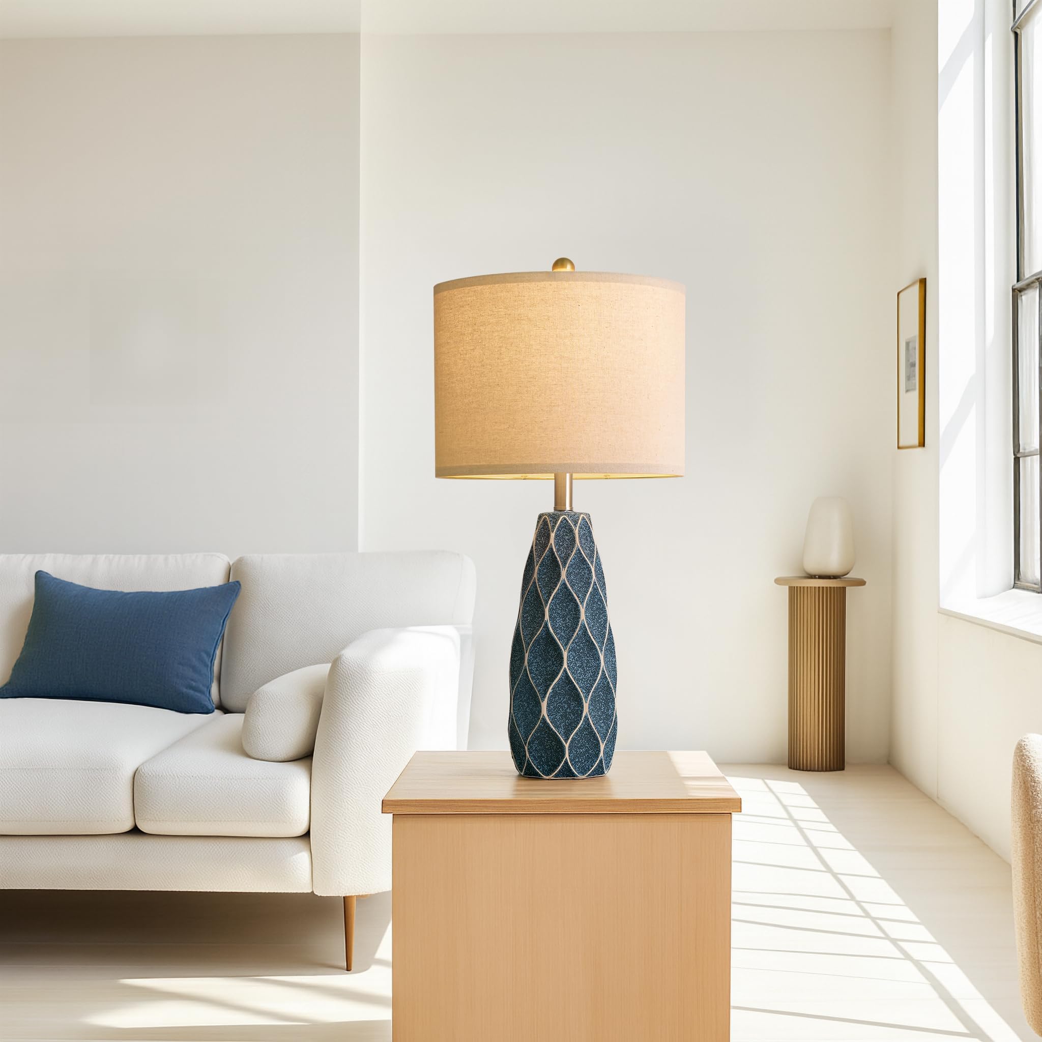 27.5 Ceramic Table Lamps For Living Room Bedroom Lamps Set Of 2 Modern Boho Bedside Lamps Night Stands Farmhouse Vintage Large Nightstand Lamp Reading Light Home Office Dorm Desk Deco Gifts  Blue