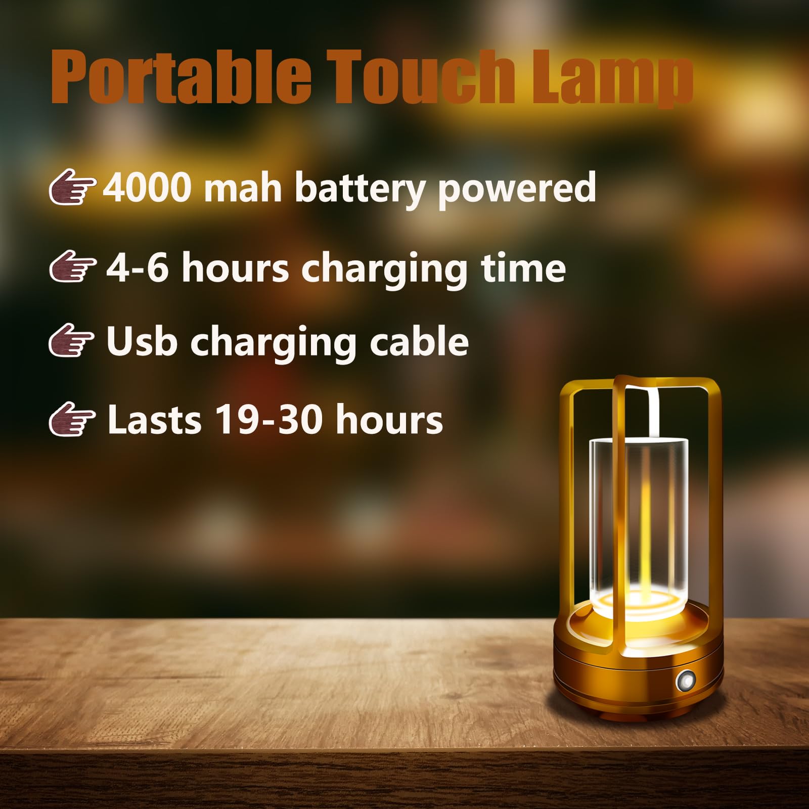 LAYSHINEEN Portable Metal Table Lamp, 4000 mAh Rechargeable Outdoor Table Lamp Cordless, 3 Color Stepless Dimmable Atmosphere Ta
