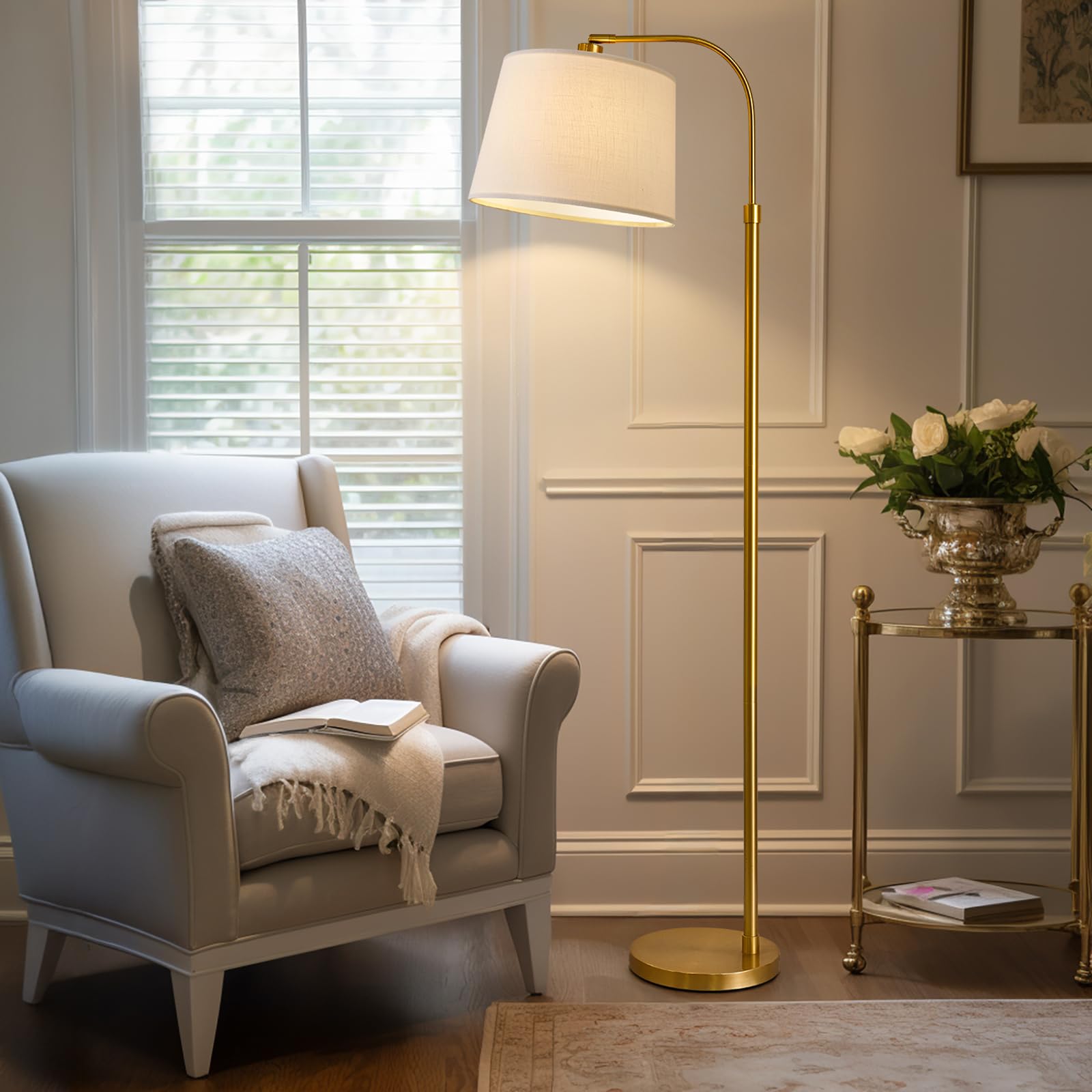 Oneach 62" Gold Arc Floor Lamp - Vintage Mid-Century Modern Metal Reading Light for Living Rooms, Bedrooms, and Offices - Model AMZ-F2015-GL
