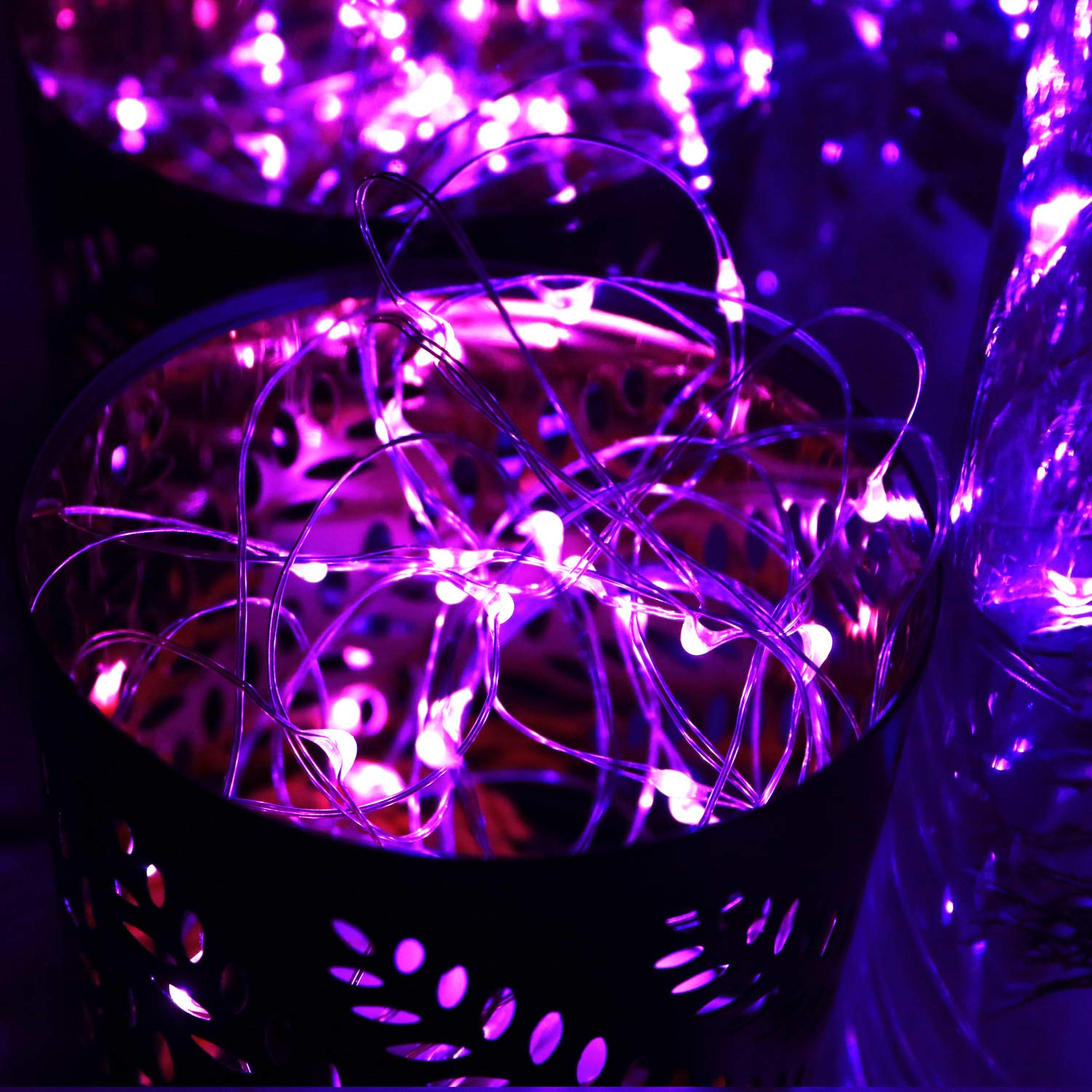 OakHaomie 7ft Fairy String Lights, 6-Pack, 20 Micro LEDs, Purple, Copper Wire, Includes 2 CR2032 Batteries, Wedding & Party Decor