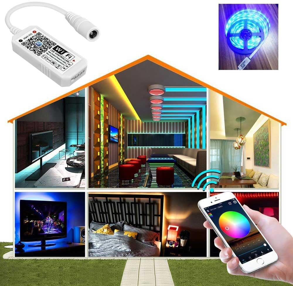 Aubric LED Wifi Controller - RGB Light Strip, Voice Control, Compatible with Alexa & Google Home, Wireless, White, Plastic