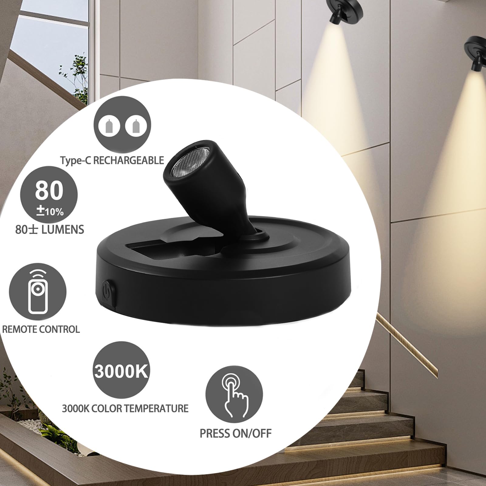 HOFUY Wireless LED Small Spotlight, Rechargeable Picture Lights, Uplighting Indoor, Puck Lights with Remote, Plant Spot Lights f