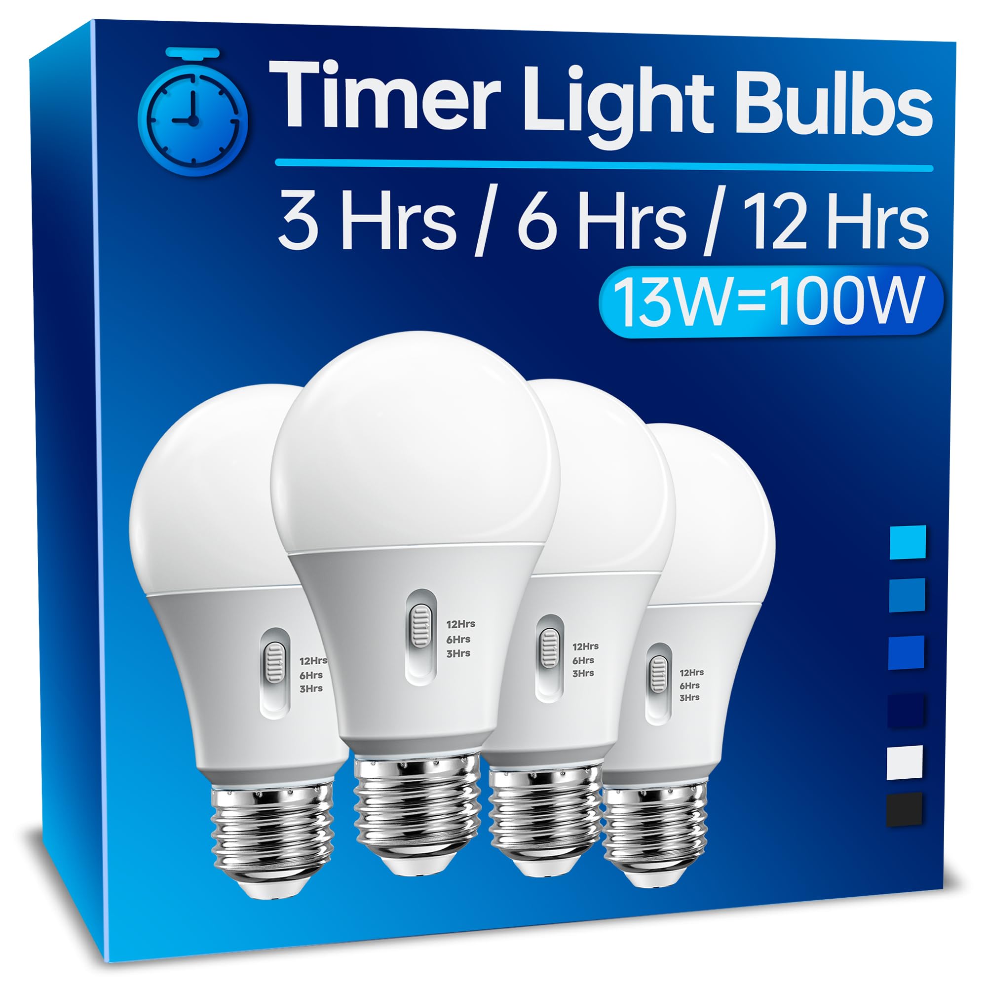 Kindeep Timer Light Bulb Indoor: Light Bulb With Timer Built In 13W Equivalent 100W, A19 Led Light Bulbs Daylight 5000K, Automat