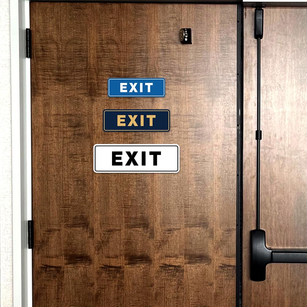 All Quality Standard Exit Wall Or Door Sign | Durable Plastic And Easy Installation | Double-Sided Foam Adhesive Tape- Blue/Gold - Large (1 Pack)
