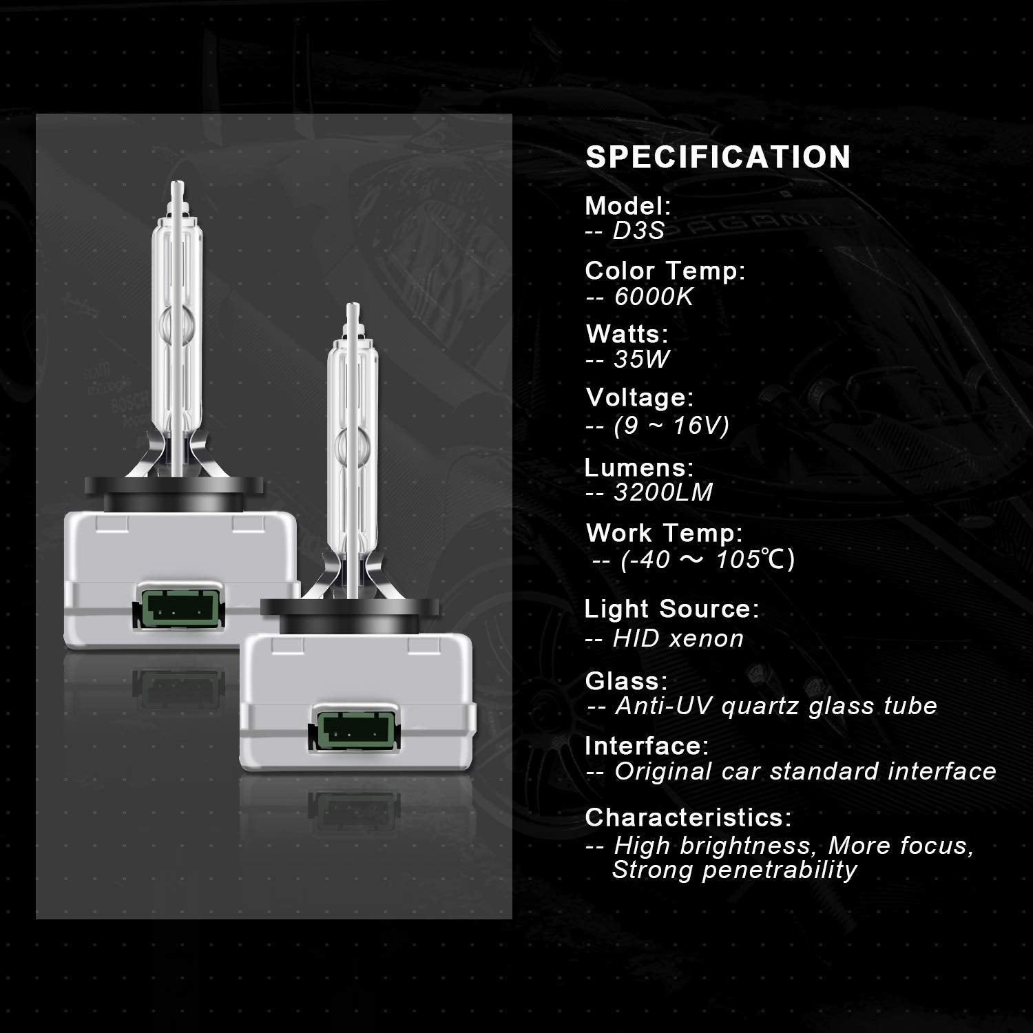WinPower D3S HID Xenon Headlight Replacement Bulbs 6000K, Pack of 2, Model WP D-3S6