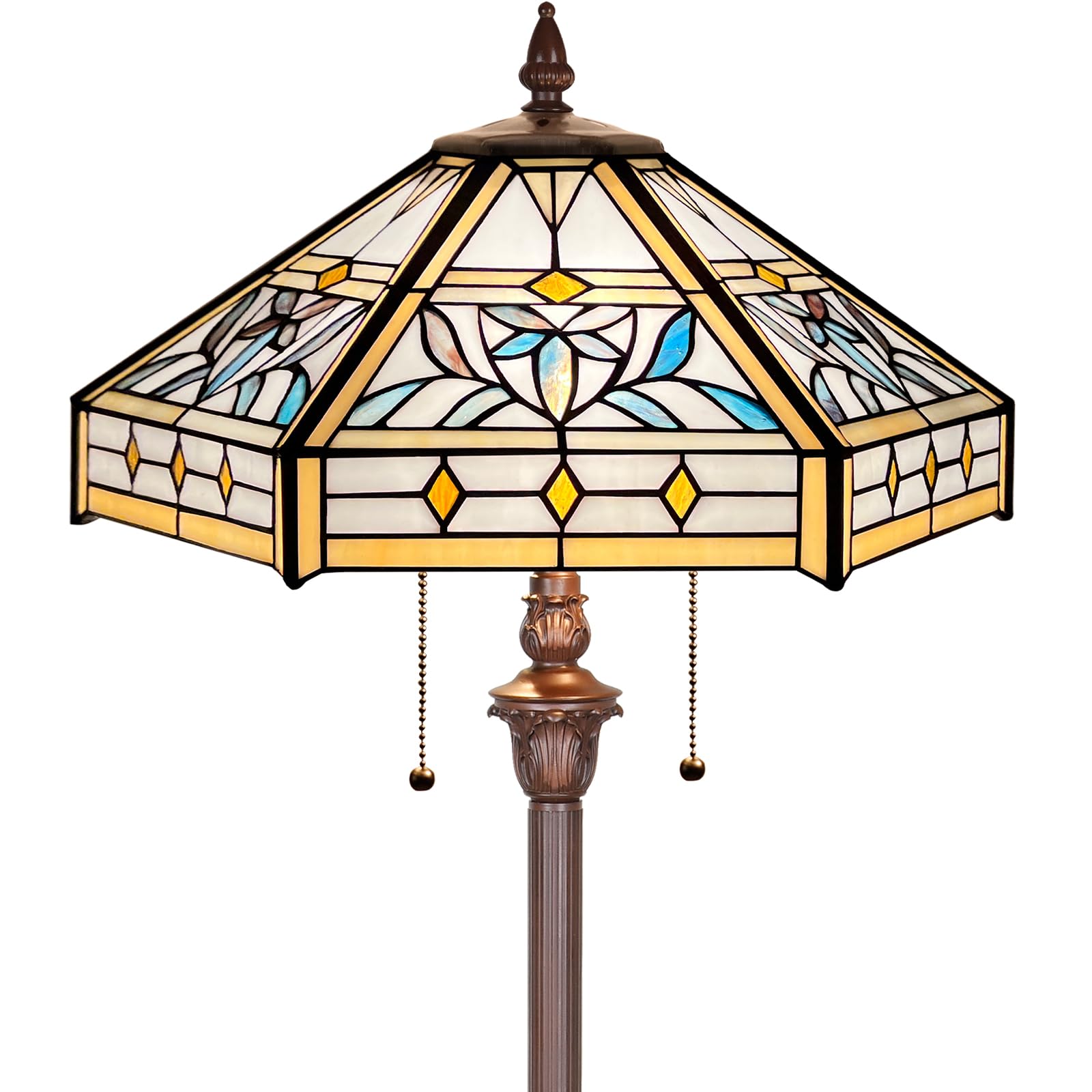 Capulina Tiffany Floor Lamp 2-Light 16X16X63 Inches Mission Hexagon Style Stained Glass Standing Reading Light for Living Room B