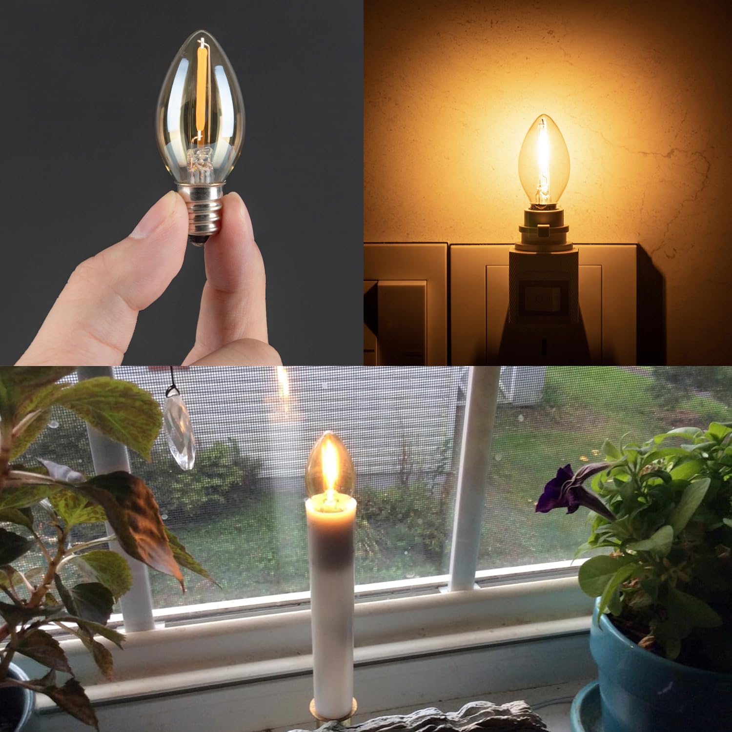 Sphoon C7 LED Night Light Bulb, E12 Candle Base, 0.5W, Ultra Warm White 2200K, Amber Glass, Pack of 2