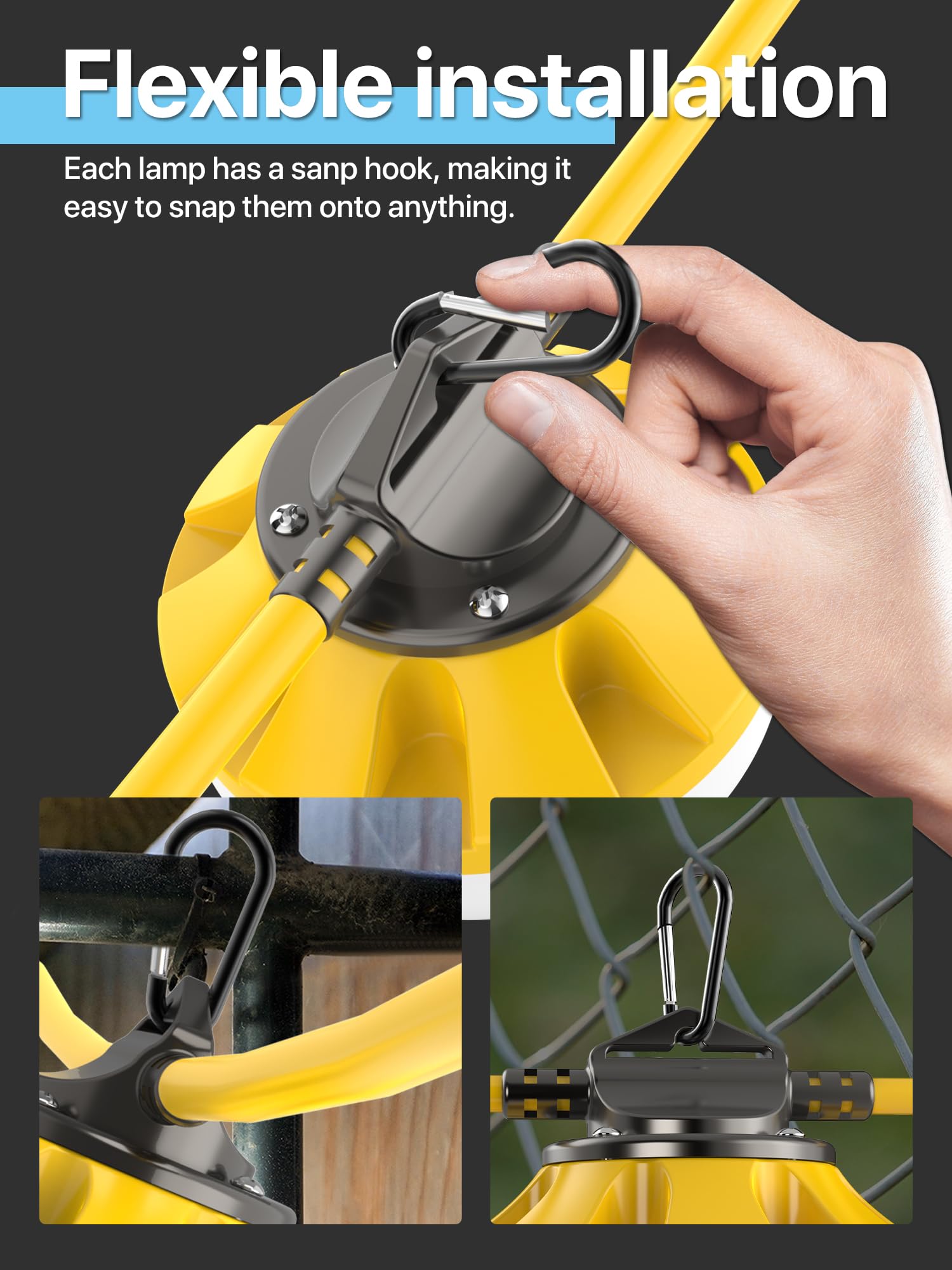 Hyperlite Construction String Lights: 50Ft 5 Bulbs Work Lights With Climbing Hooks - Ip65 Waterproof Linkable Led Industrial Tem