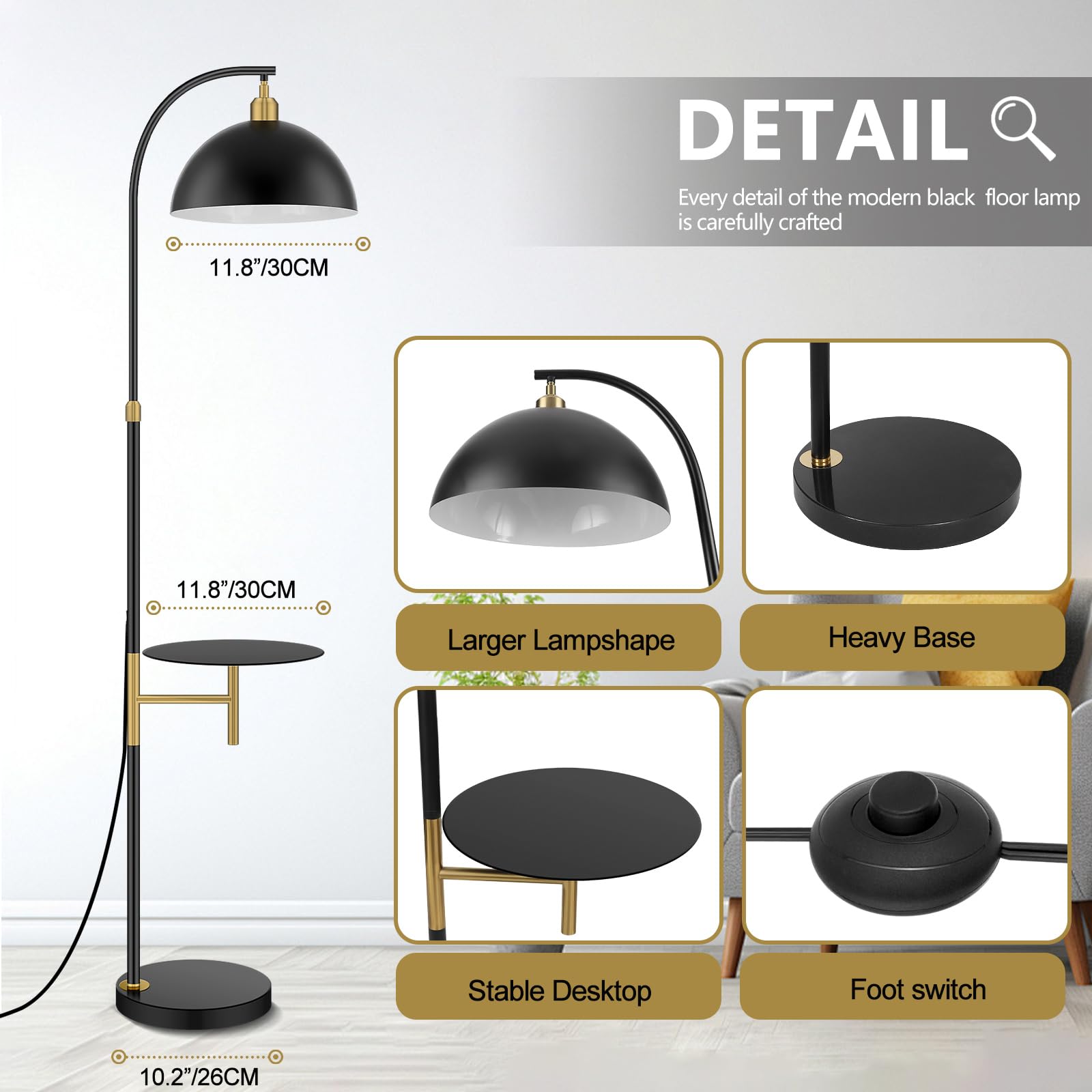 Floor Lamp With Table Industrial Adjustable Height Arc Floor Reading Lamp With Shelves End Table Floor Lamp For Living Room Arc