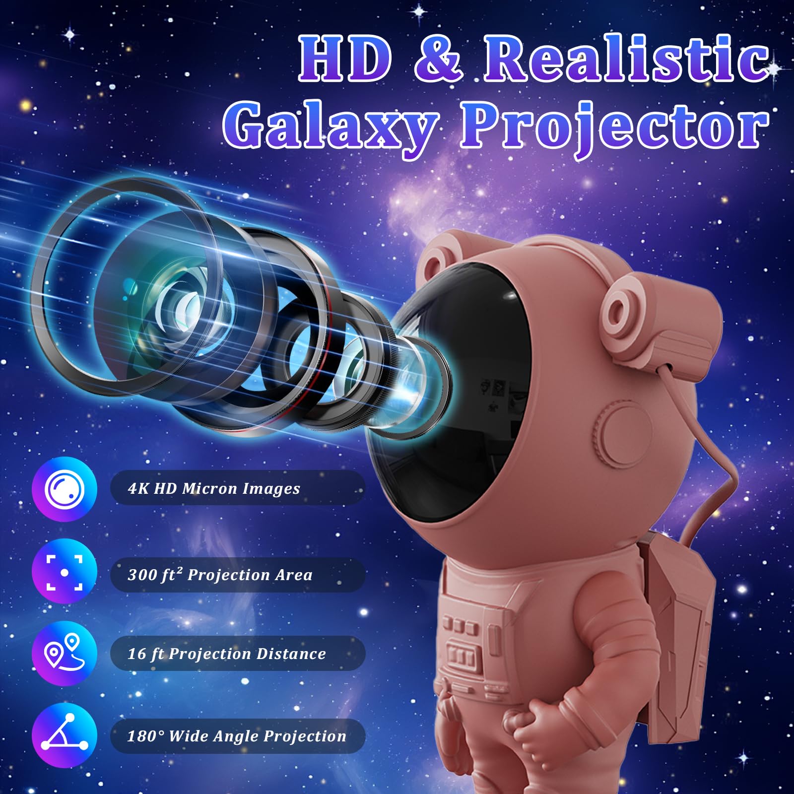 Aspiremit Astronaut Galaxy Light Projector - Pink PVC Star Projector with Timer & Remote for Bedroom