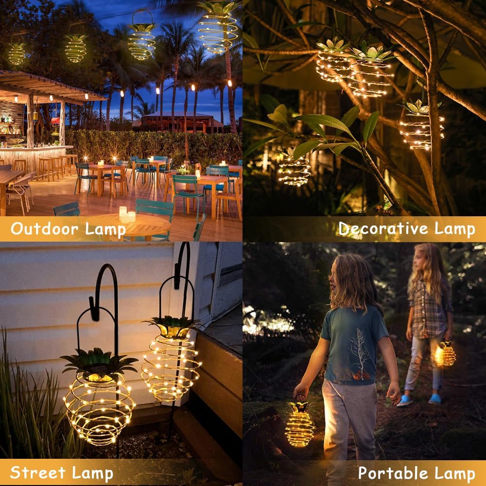 Jhpgeoe 2 Pack Outdoor Solar Hanging Lantern Lights - 60Led Waterproof Solar Pineapple Light Outdoor For Garden,Yard Porch Lawn