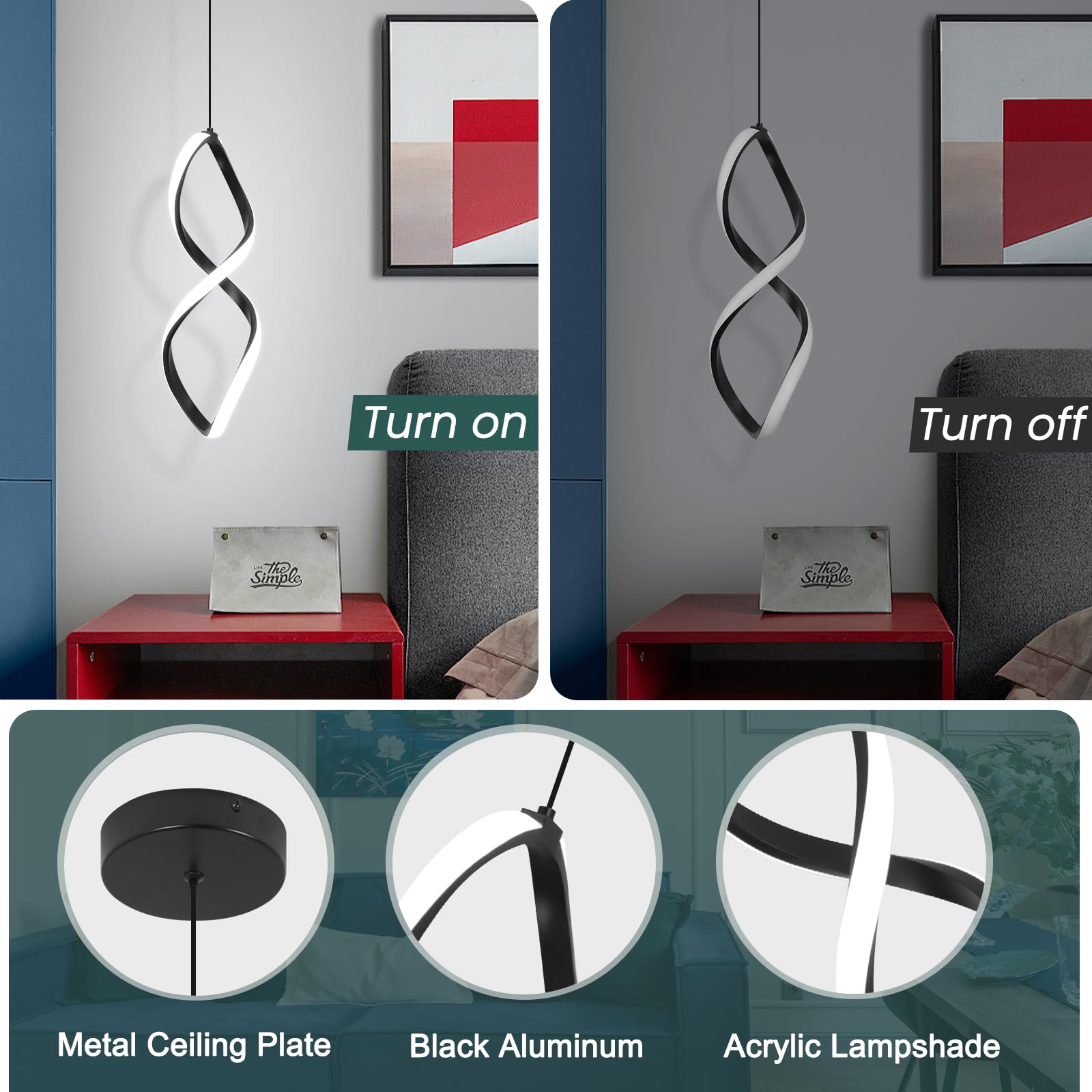 Vloitgol Modern Pendant Lights - Black Led Fixtures For Kitchen Island, Bedroom, Dining Room & Sink - Adjustable Height, 1 Pack