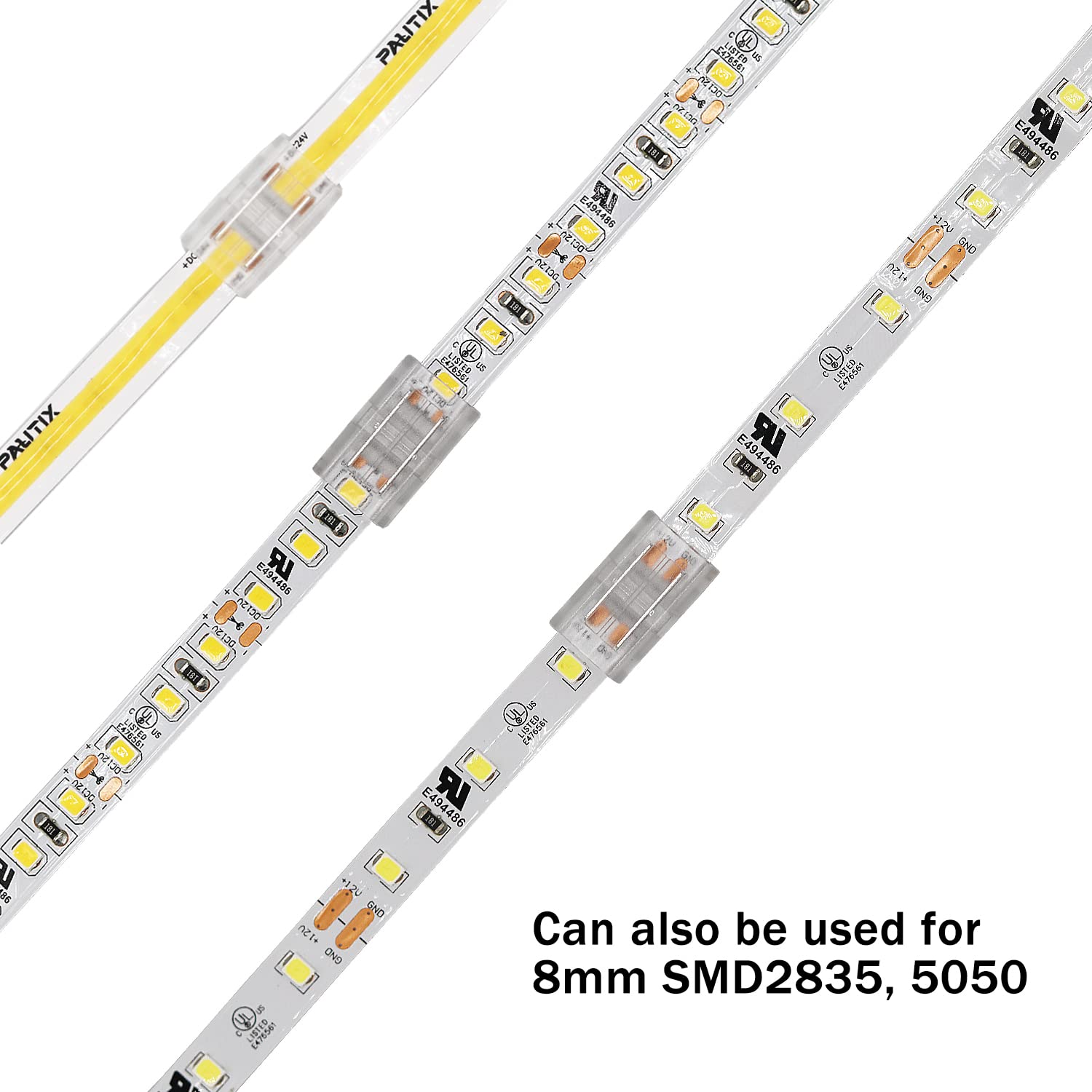 PAUTIX 8mm COB LED Strip Connectors Set - 4 Transparent Gapless, 4 Dual End, 1 DC Female Plug, 2 L-shaped, 1 T-shaped Connector