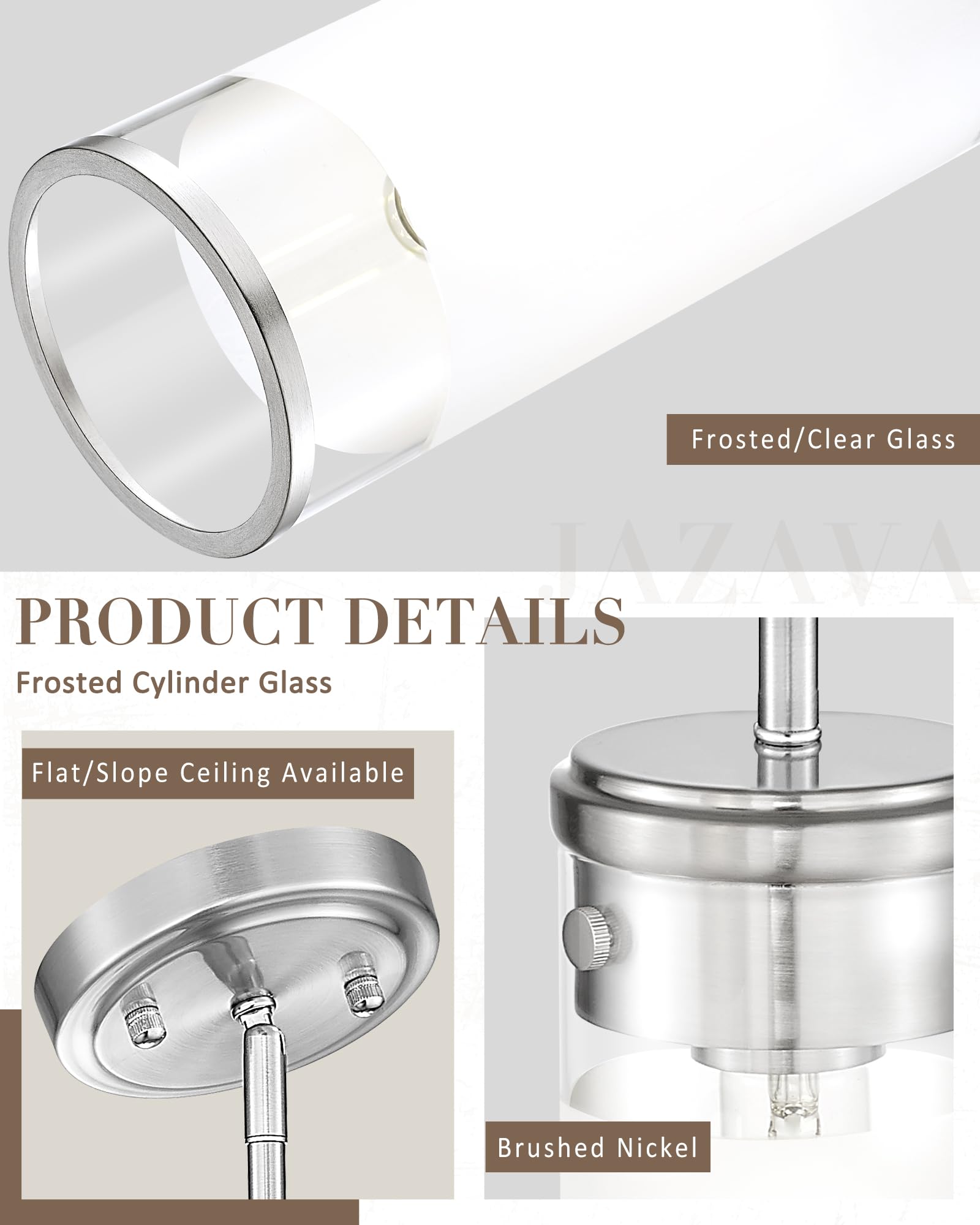 Jazava Modern Pendant Lights, Cylindrical Hanging Light Fixtures With Frosted Glass For Kitchen Island Dining Room Bedroom Hallw