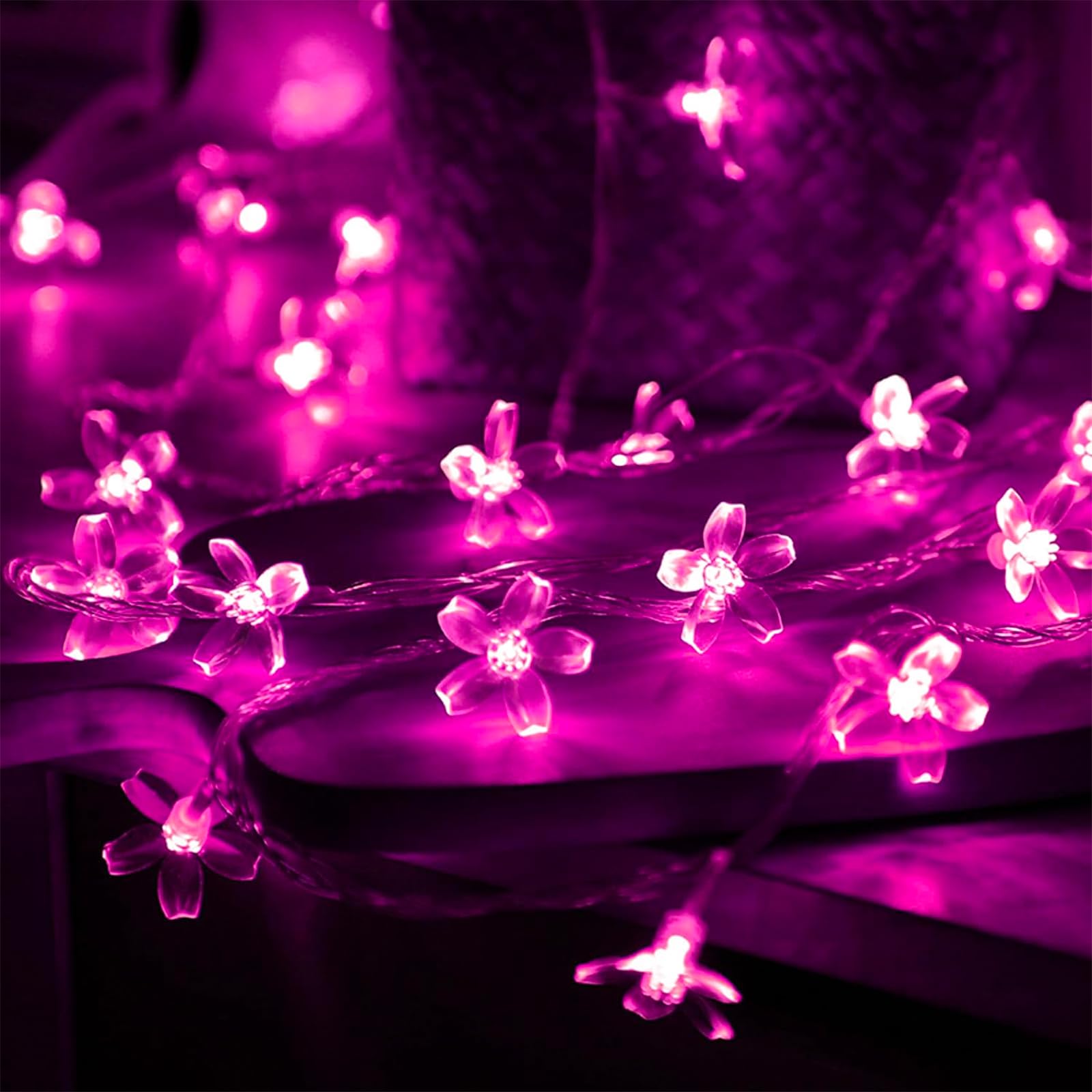 JACUXLSS Pink Flower String Lights, 33Ft 100 LED 8 Modes Fairy Cherry Blossom Christmas Easter Tree Hanging Decorations, Girls B