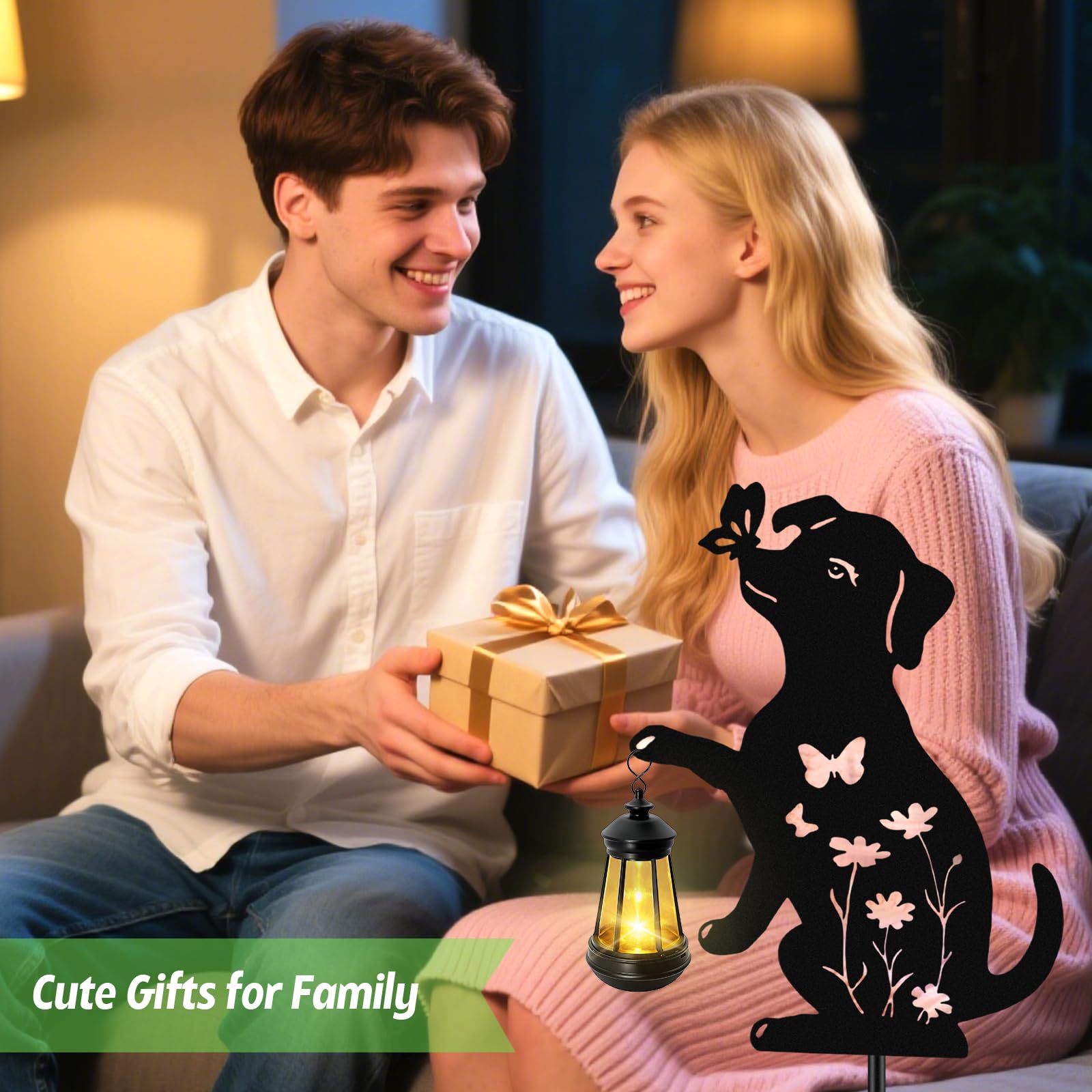 Solar Lights Outdoor  2 Pack Metal Dog Solar Lights  Birthday Gifts For Women Mom MotherS Day Christmas  Waterproof Metal Hanging Lantern Stakes Garden Decor Outside Patio Yard Pathway Backyard Lawn