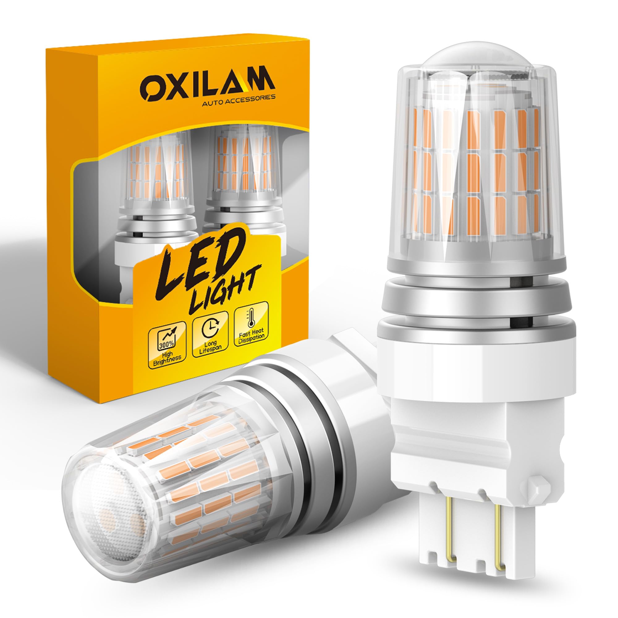 OXILAM 3157 LED Bulb Amber Yellow, Super Bright Turn Signal Light, Canbus Error-Free, Non-Polarity, Model 3157