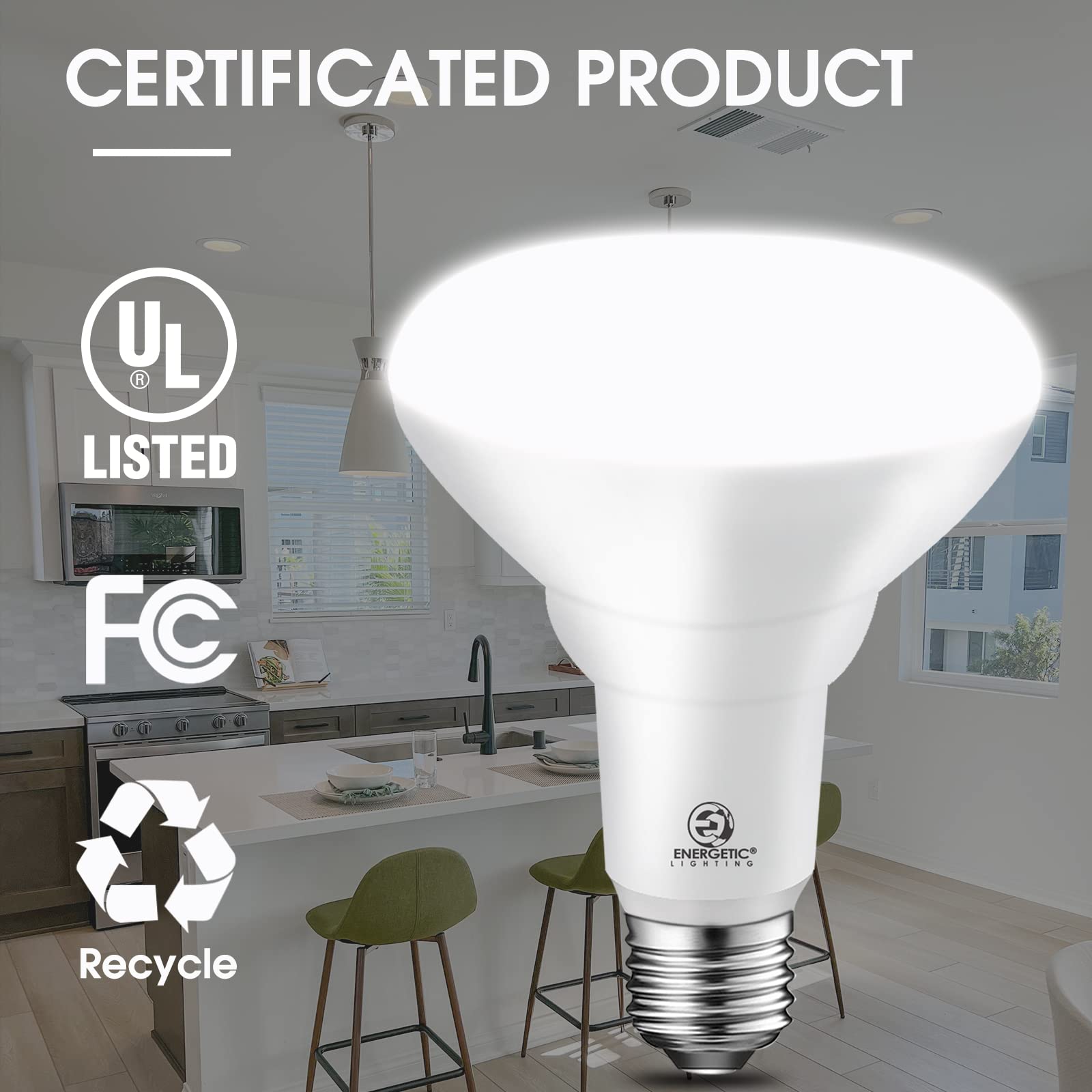 Energetic 6 Pack Led Recessed Light Bulbs Br30, 1100 Lumens, 85W Equivalent, Dimmable, Warm White 3000K, Indoor Flood Lights For