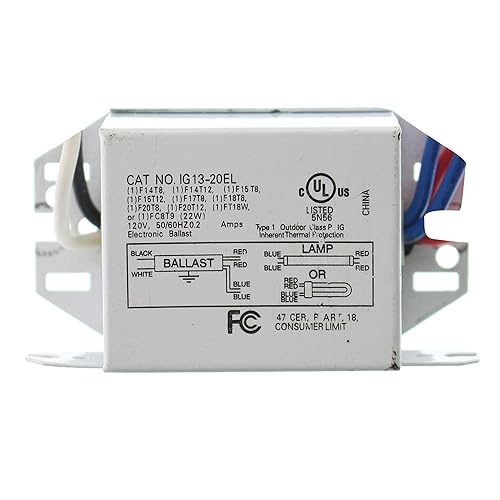Interglobal Ig13-20El Magnetic Fluorescent Ballast, 1-Lamp, T8 F20T8, 20W, 120V