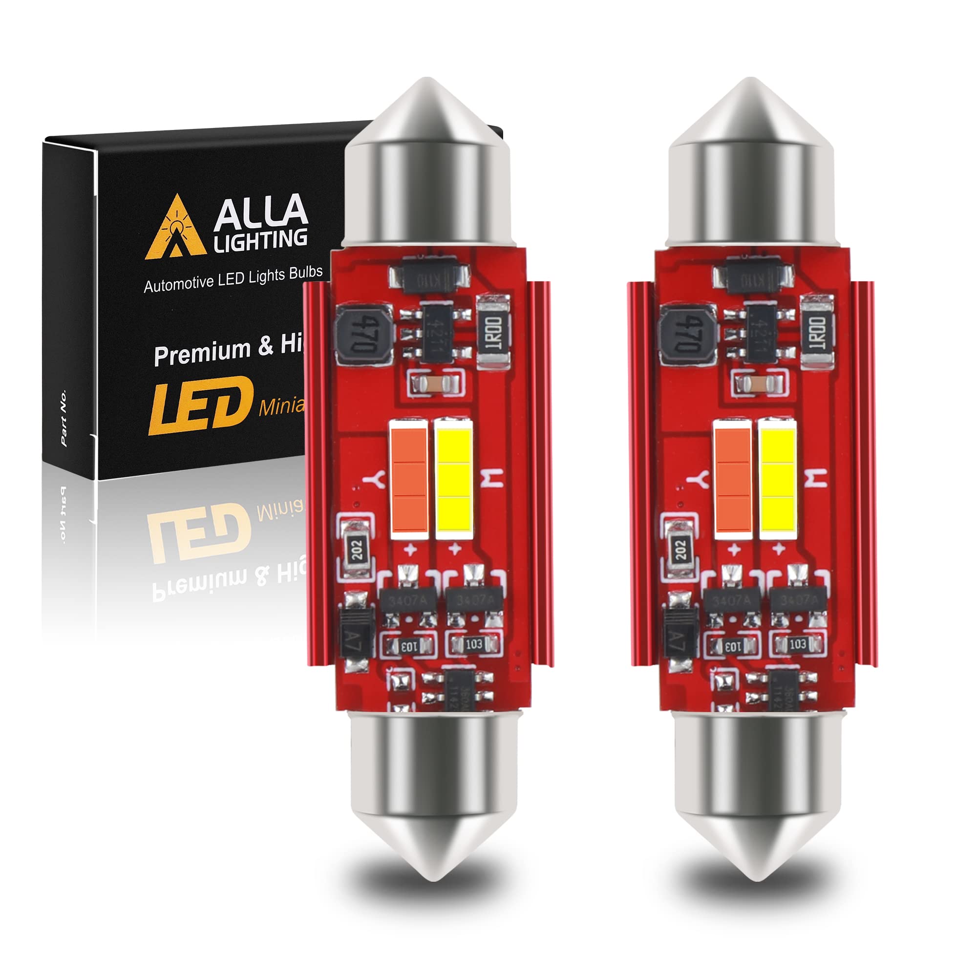 Alla Lighting Dual Color 578 212-2 LED Festoon Bulbs, White/Red Switchback 41MM 211-2 214-2 CAN-bus Map, Dome, Door, Trunk, Stepwell Courtesy Lights