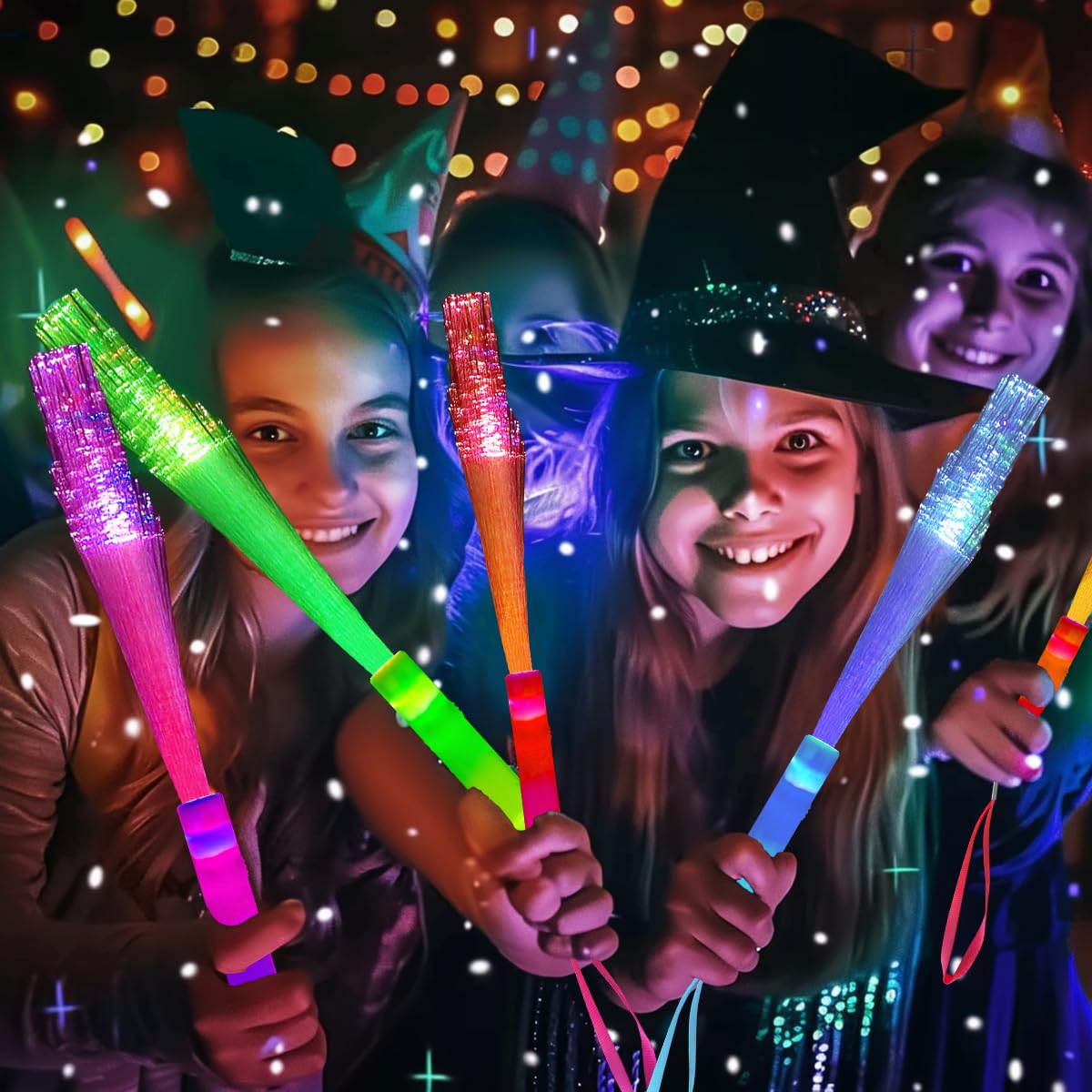OceanWings Glow Fiber Optic Wands - LED Light-Up Party Supplies, Multi-Colored, Model HD0418, Batteries Included