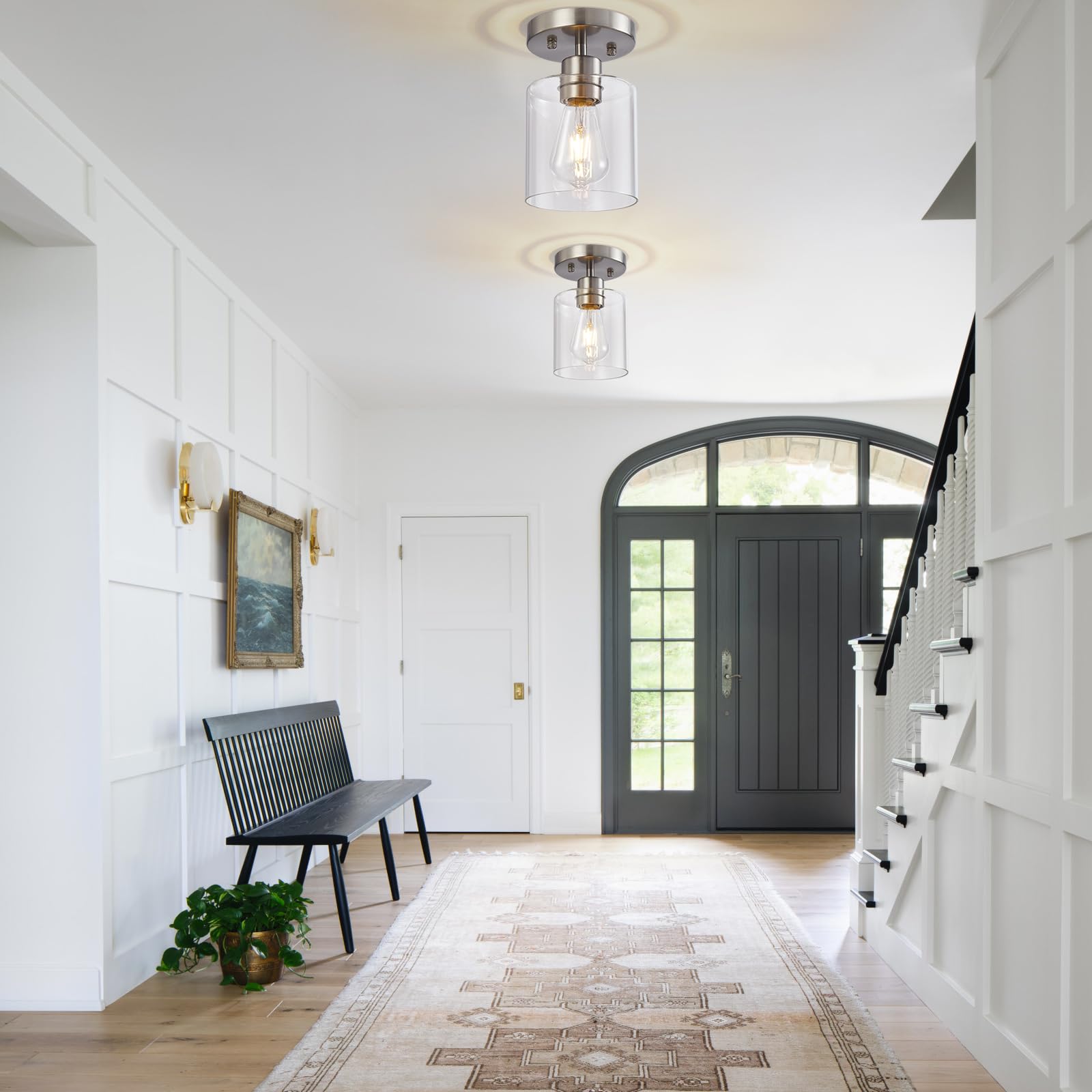 Diduio Semi Flush Mount Ceiling Light, 1 Light Brushed Nickel Ceiling Lights, Modern Kitchen Lighting Fixtures Ceiling, Light Fi