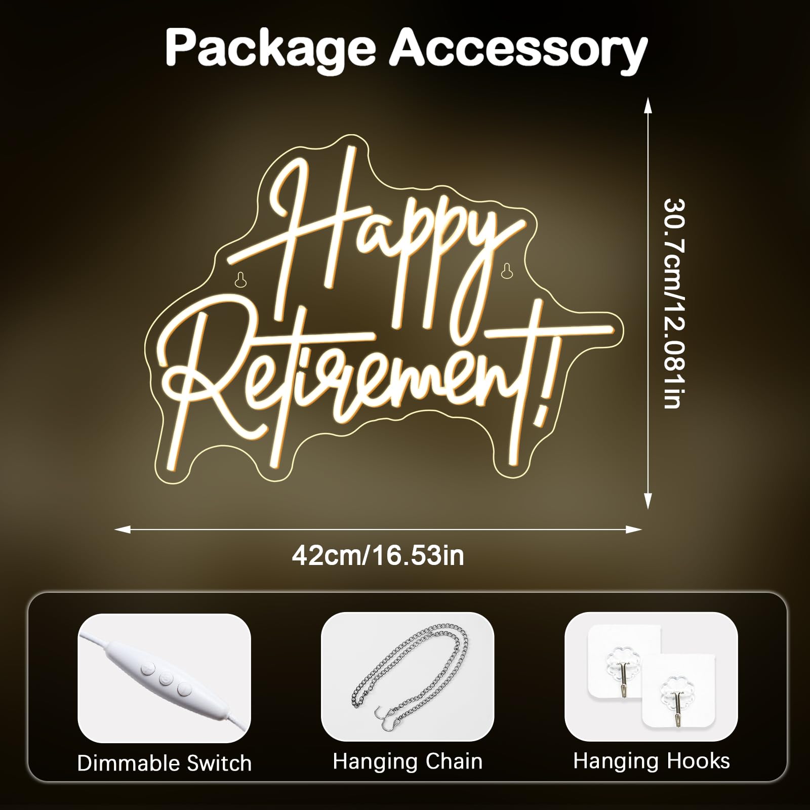 Looklight Happy Retirement Neon Sign Dimmable Neon Signs For Wall Decor Led Lights For Birthday Party Room Bedroom Decoration Celebrating Retirement Gifts Usb Powered 16.54X12.09In