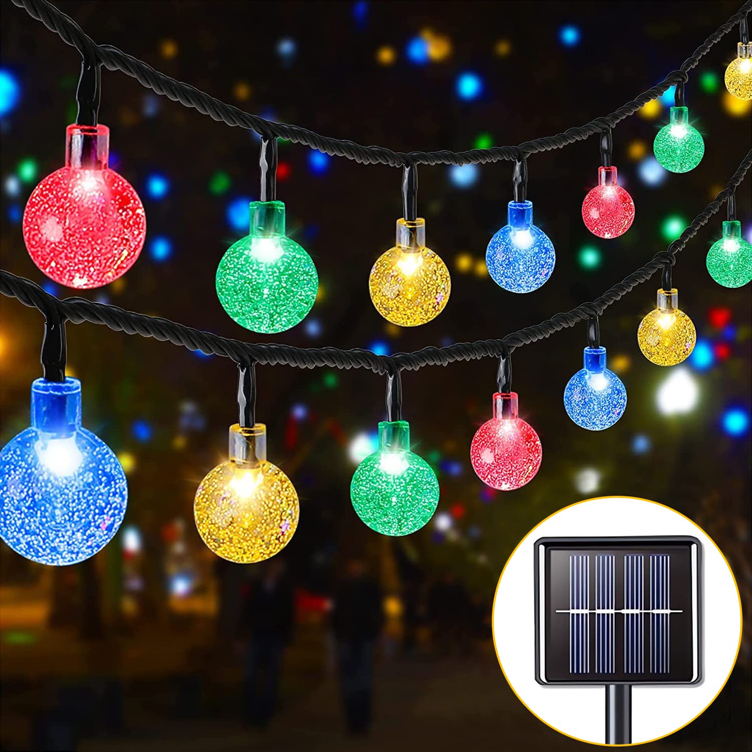 Onstuy 36Ft Solar String Lights, 60 Leds Multicolor Crystal Globe, 8 Modes, Waterproof For Outdoor Decor