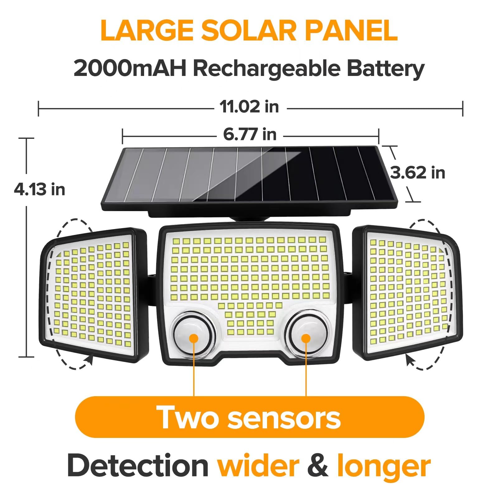 Ume Solar Outdoor Lights 332 Led 7000K, Super Bright Motion Sensor Outdoor Lights With 2 Sensors, Ip65 Waterproof 270 Wide Angle