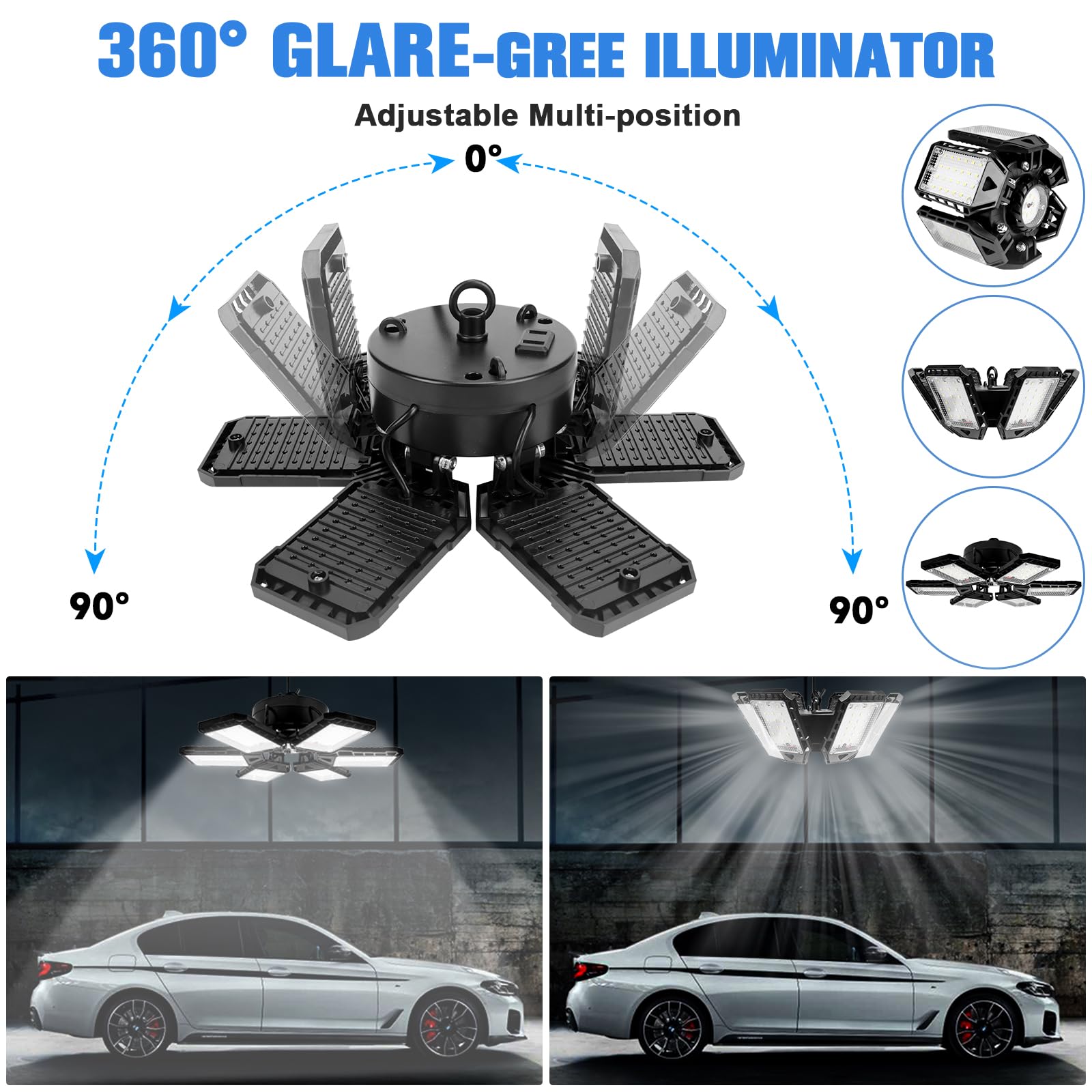 Aoretic Led Garage Lights 2 Pack -180W, 18000Lm 6500K Led Shop Light With 6+1 Deformable Panels, Basement Barn Light Garage Ceil