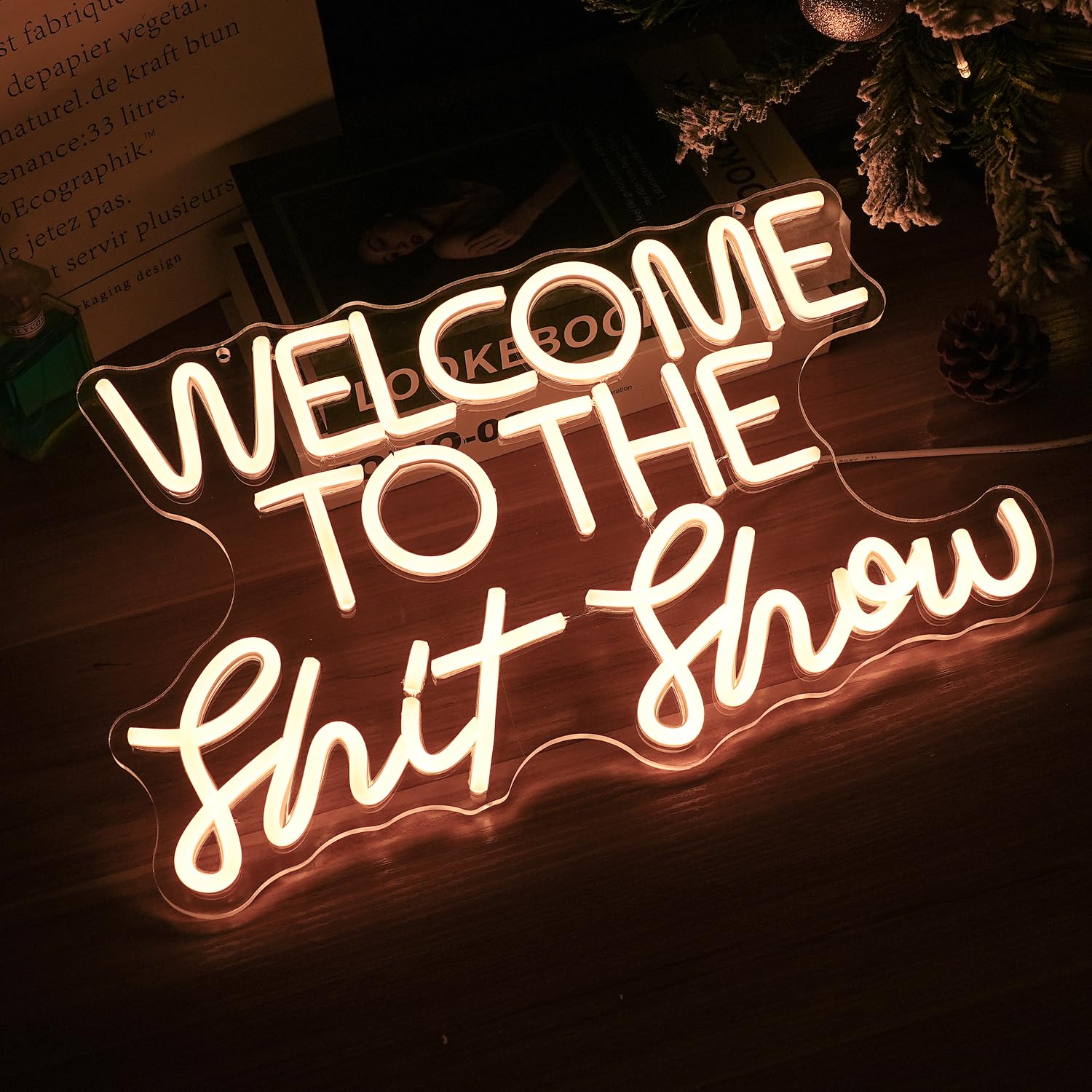 LISIGNVE Neon Sign LED Wall Light, Dimmable, 16.54inx10.24in, Warm White, Welcome To The Show Model, Perfect for Bedroom, Club, Party Decor